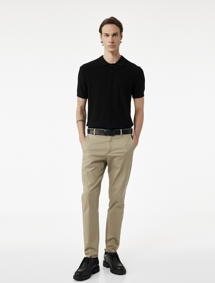  Regular Fit Kısa Kollu Pamuklu Dokulu Düğmeli Polo Yaka Triko Tişört