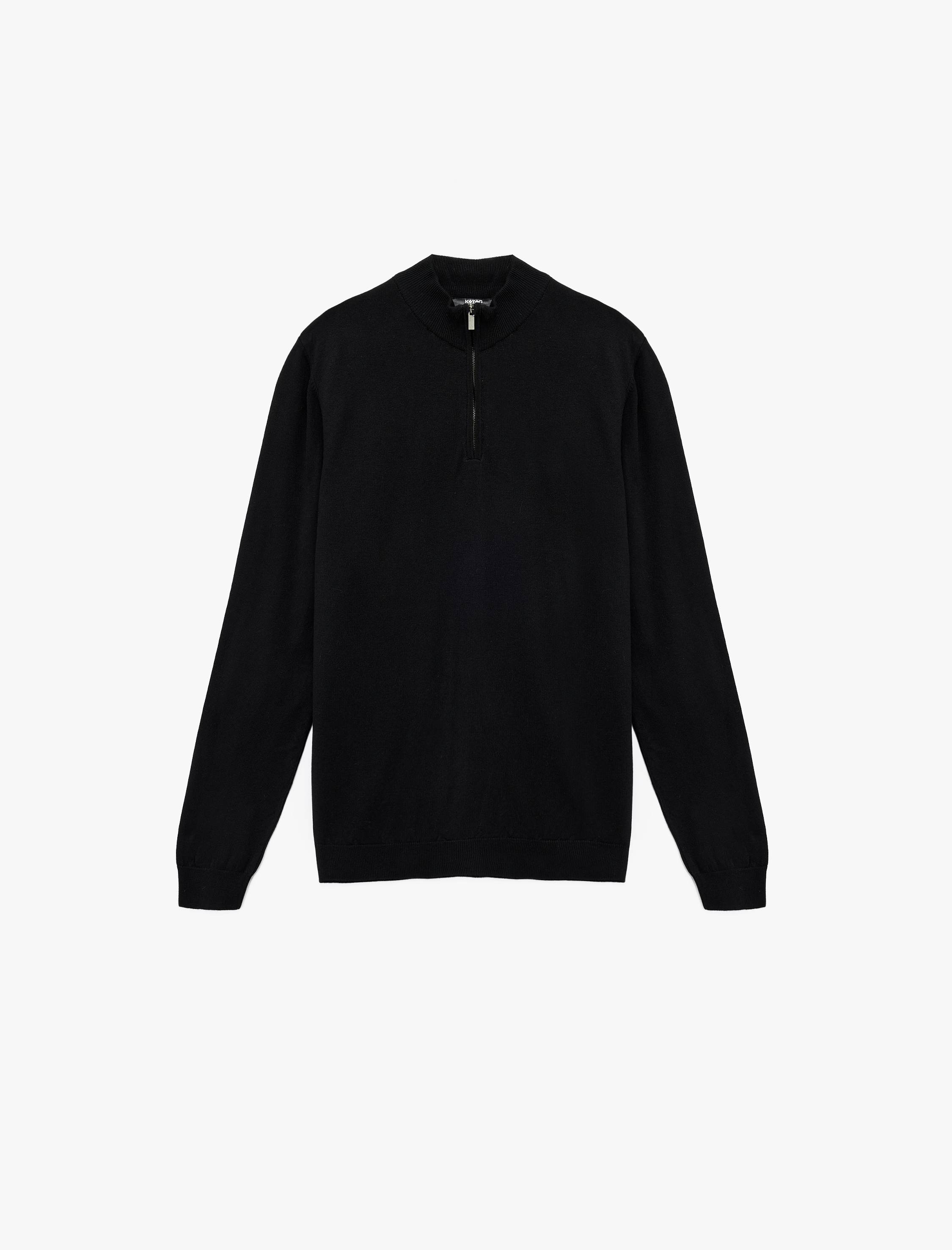   Uzun Kollu Yarım Fermuarlı Triko Kazak