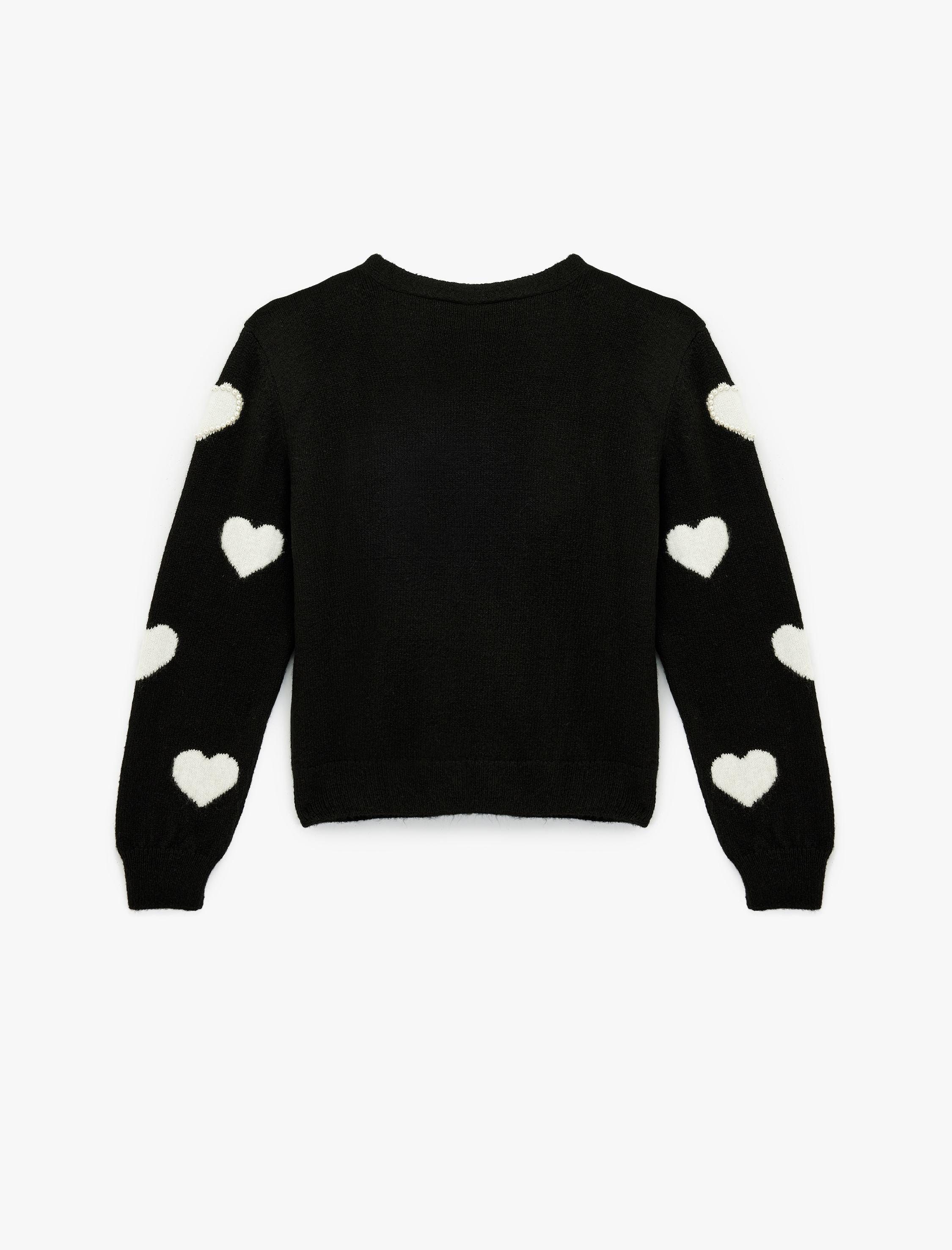   Uzun Kollu Düğmeli Boncuk İşlemeli V Yaka Kalpli Triko Hırka