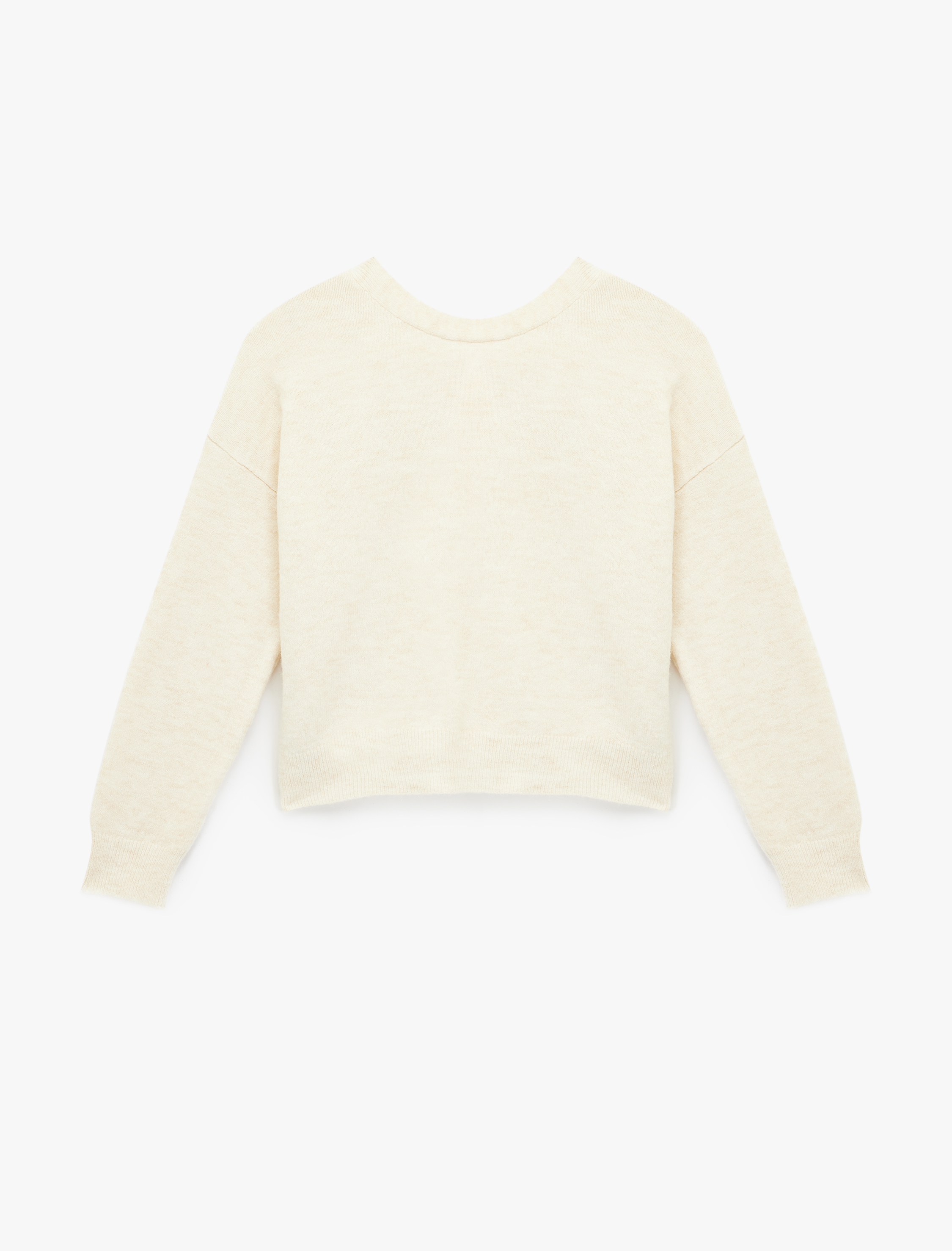   Uzun Kollu Bisiklet Yaka Arkası Fiyonk Detaylı Triko Kazak