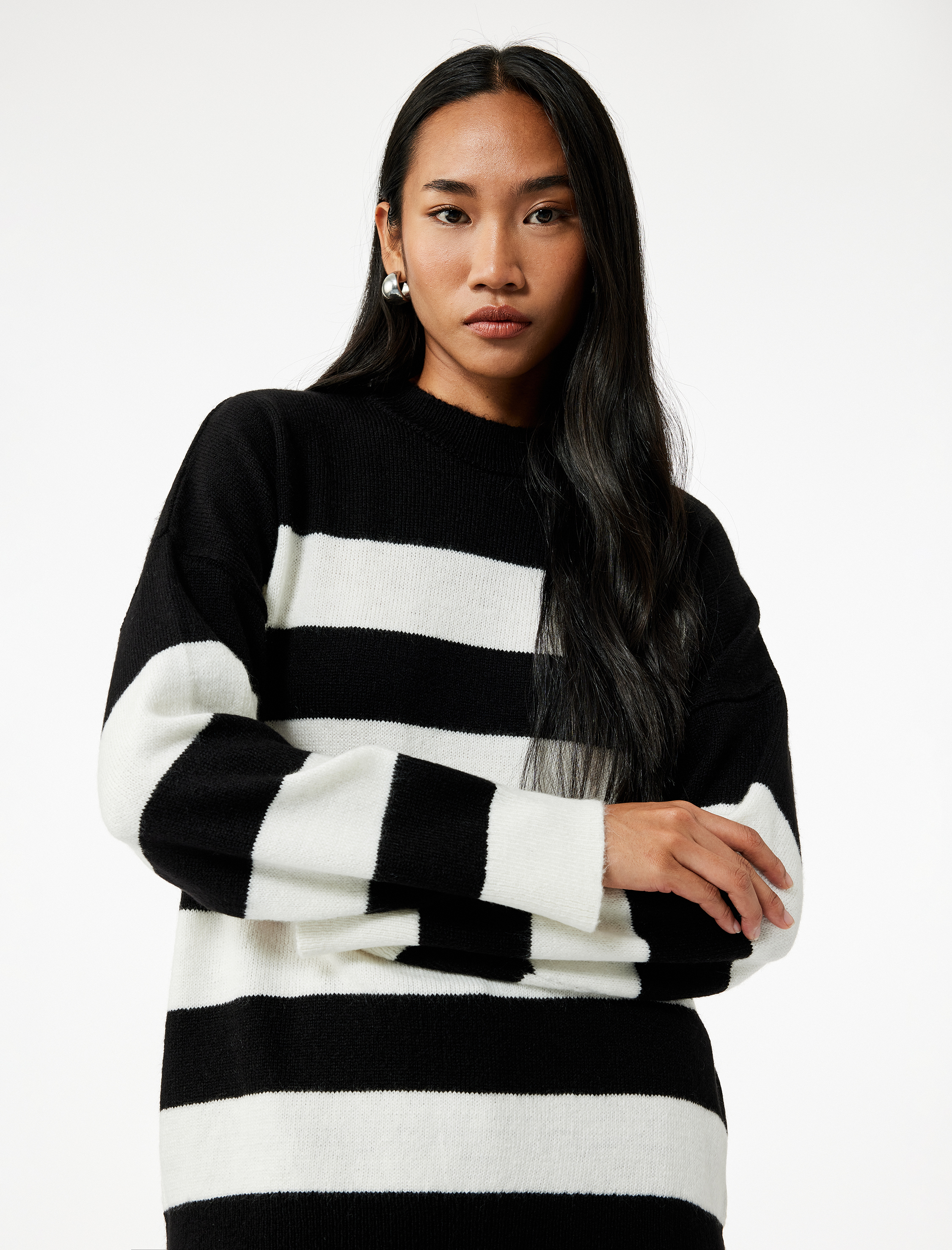   Uzun Kollu Bisiklet Yaka Triko Oversize Kazak