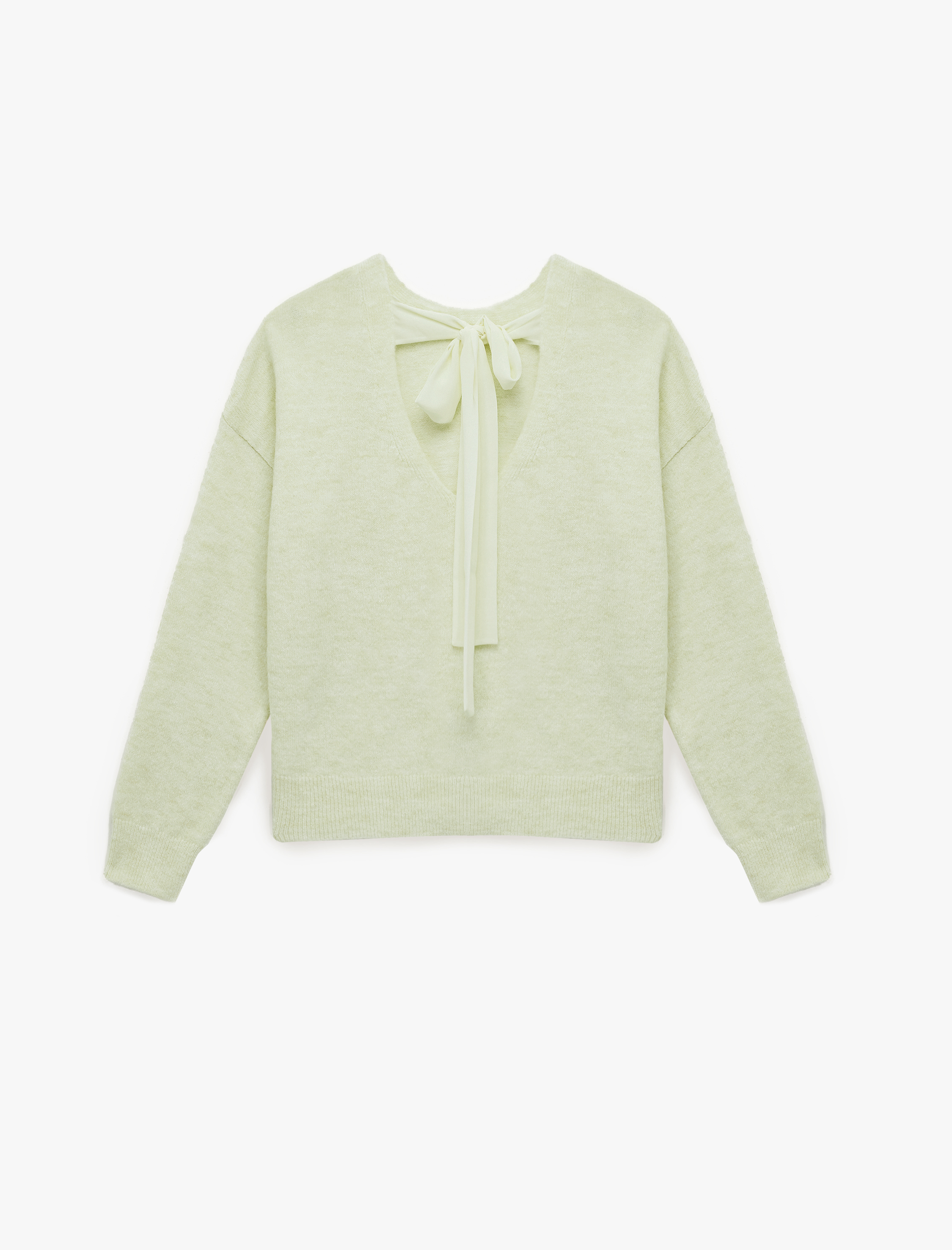   Uzun Kollu Bisiklet Yaka Arkası Fiyonk Detaylı Triko Kazak