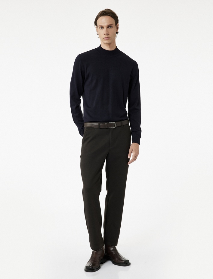  Uzun Kollu Regular Fit Yarım Balıkçı Yaka Basic Triko Kazak