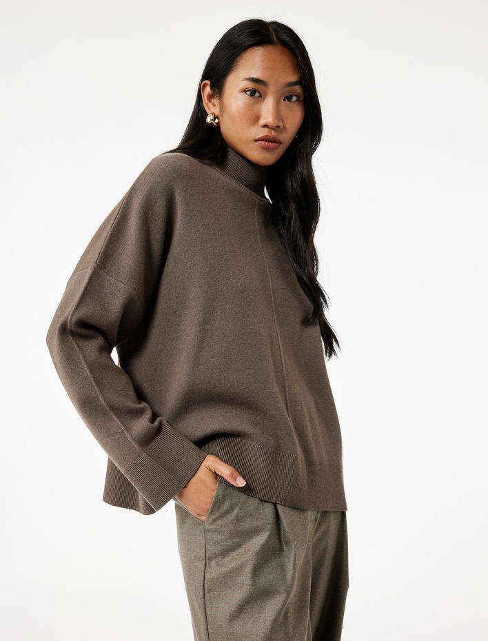  Dik Yaka Uzun Kollu Triko Kazak