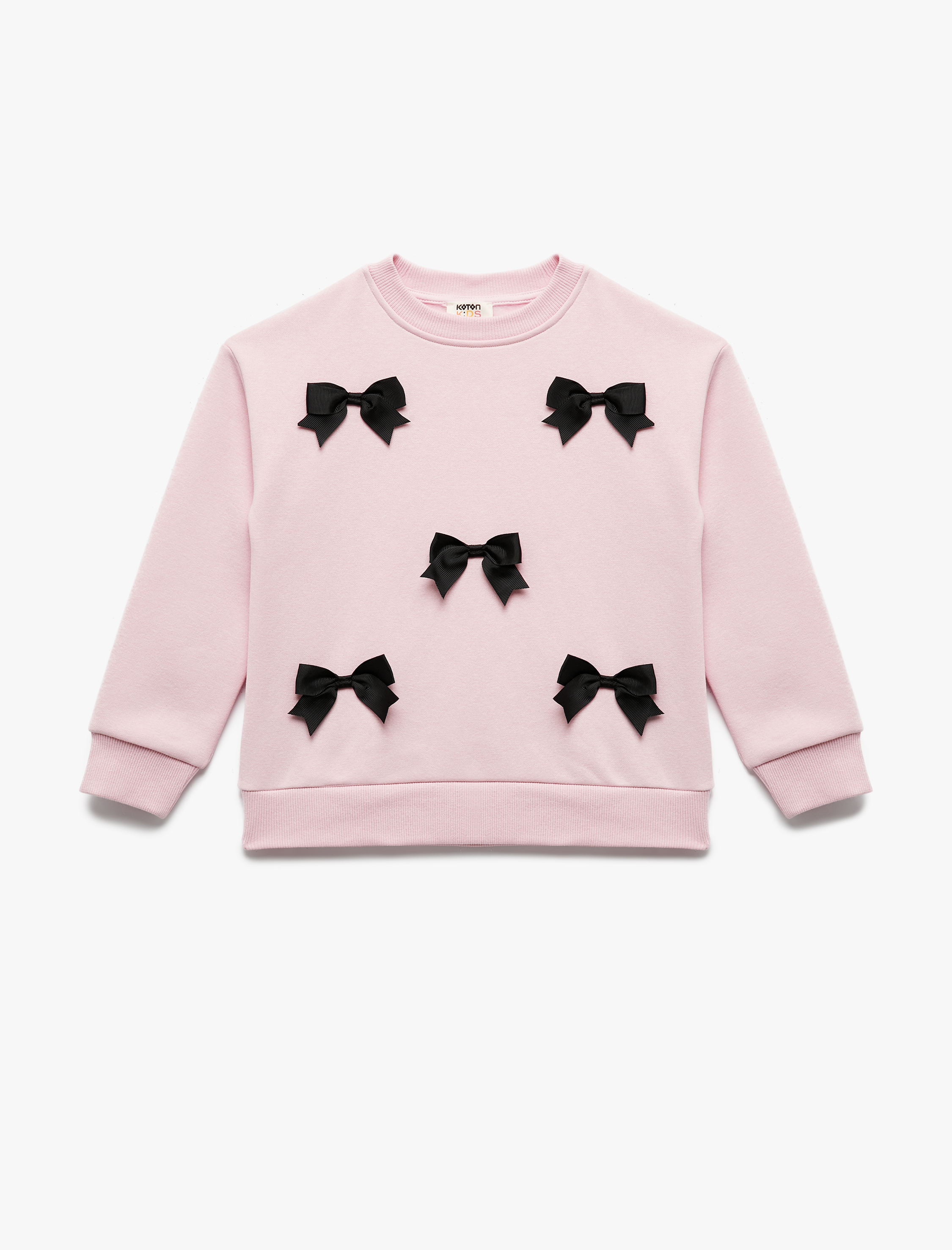  Kız Çocuk Fiyonklu Bisiklet Yaka Şardonlu Uzun Kollu Yılbaşı Sweatshirt