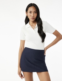 Yarım Düğmeli Kısa Kollu Triko Polo Yaka Kazak