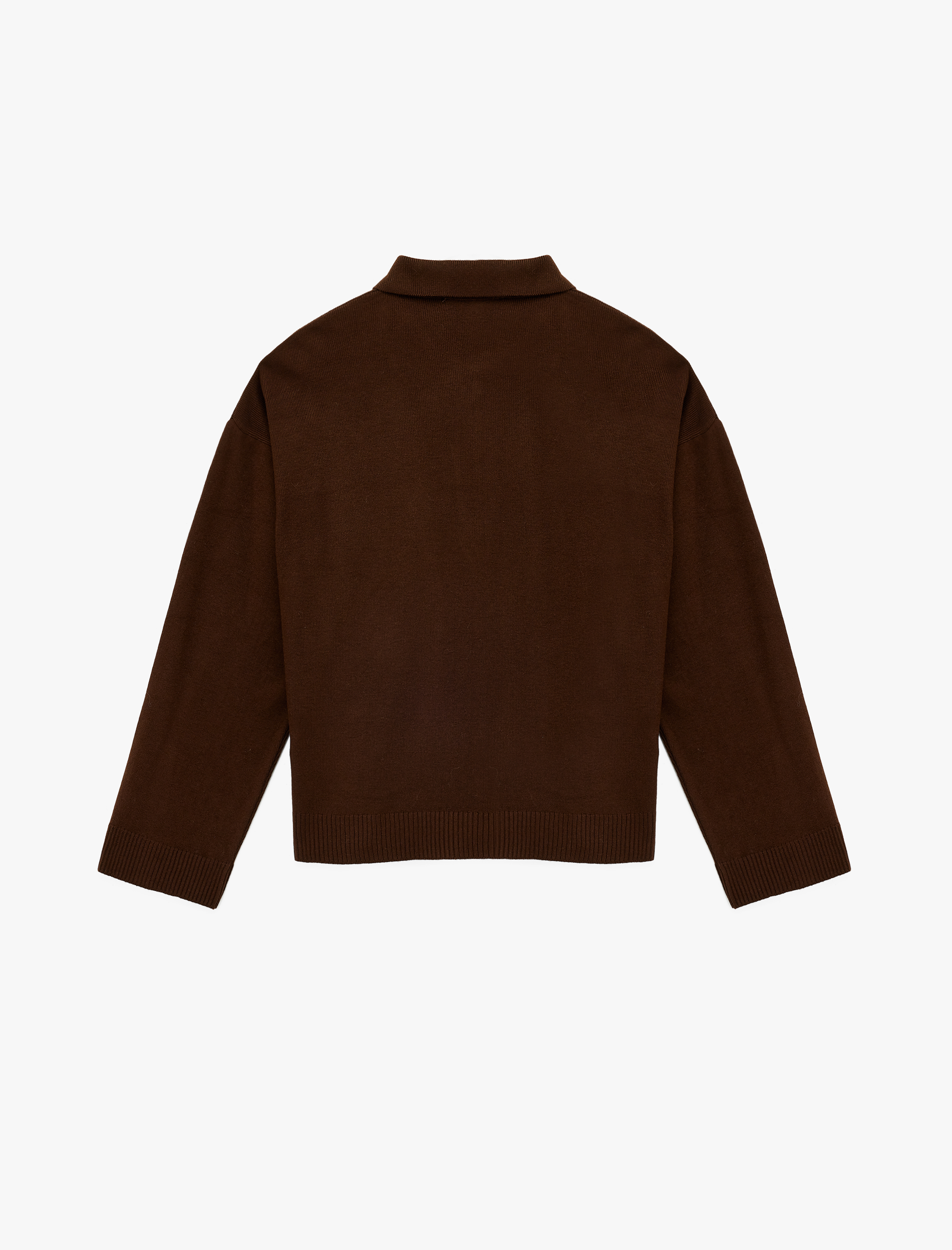   Fermuarlı Polo Yaka Uzun Kollu Oversize Kazak