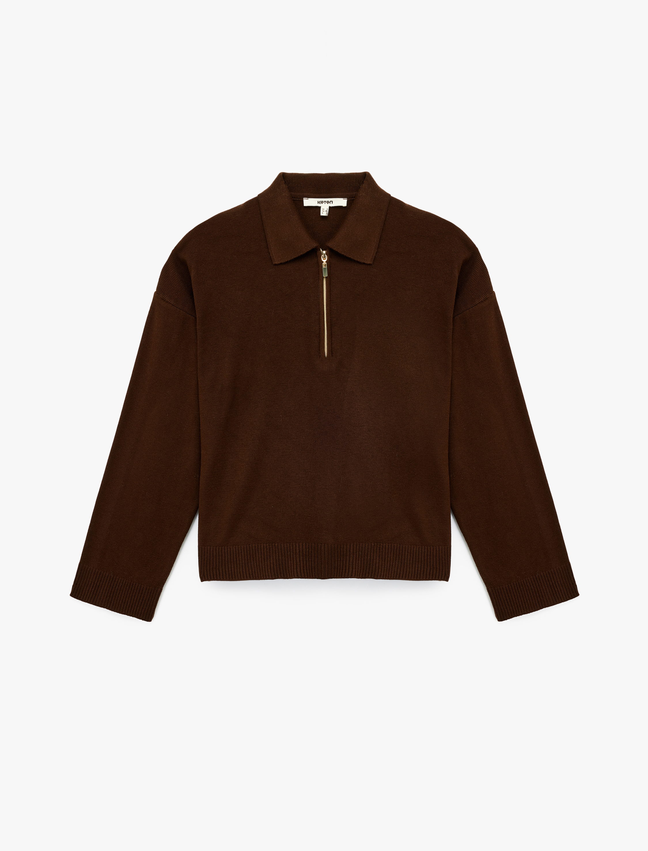   Fermuarlı Polo Yaka Uzun Kollu Oversize Kazak