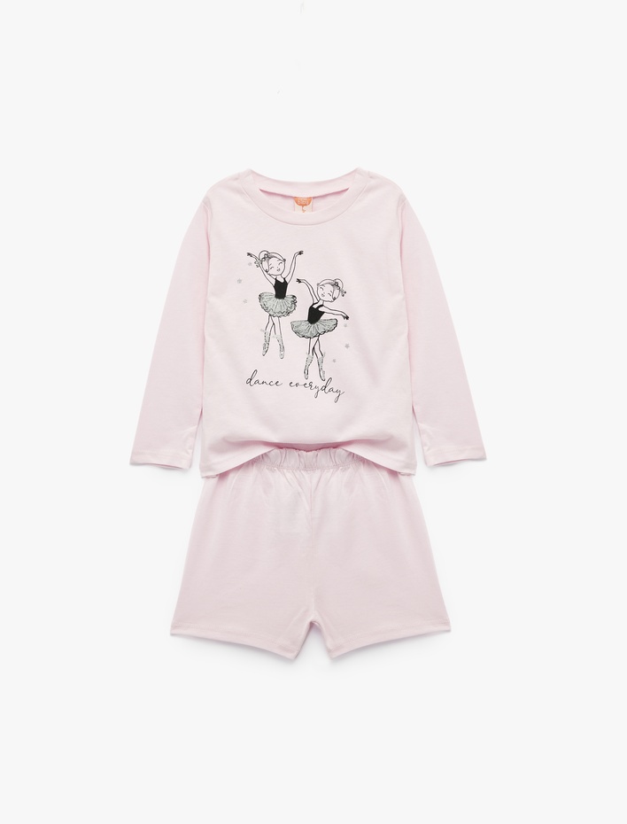 Kız Bebek Pamuklu Beli Lastikli Şort ve Uzun Kollu Tişört 2'li Takım
