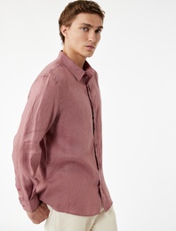 Regular Fit Klasik Yaka Uzun Kollu Keten Gömlek