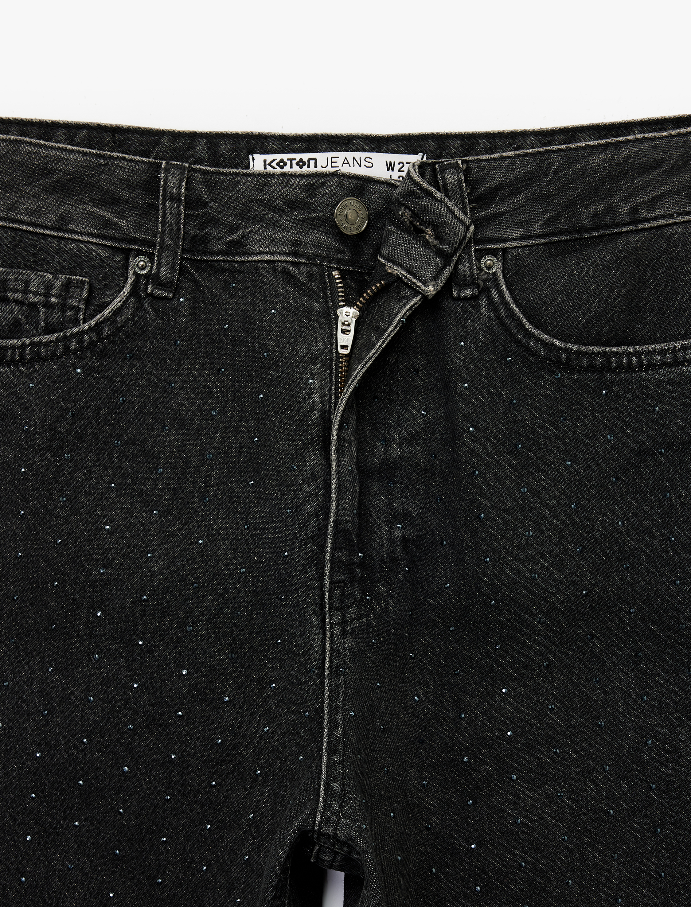   Taş Detaylı Straight Fit Düz Paça Jean Pantolon - Straight Jeans