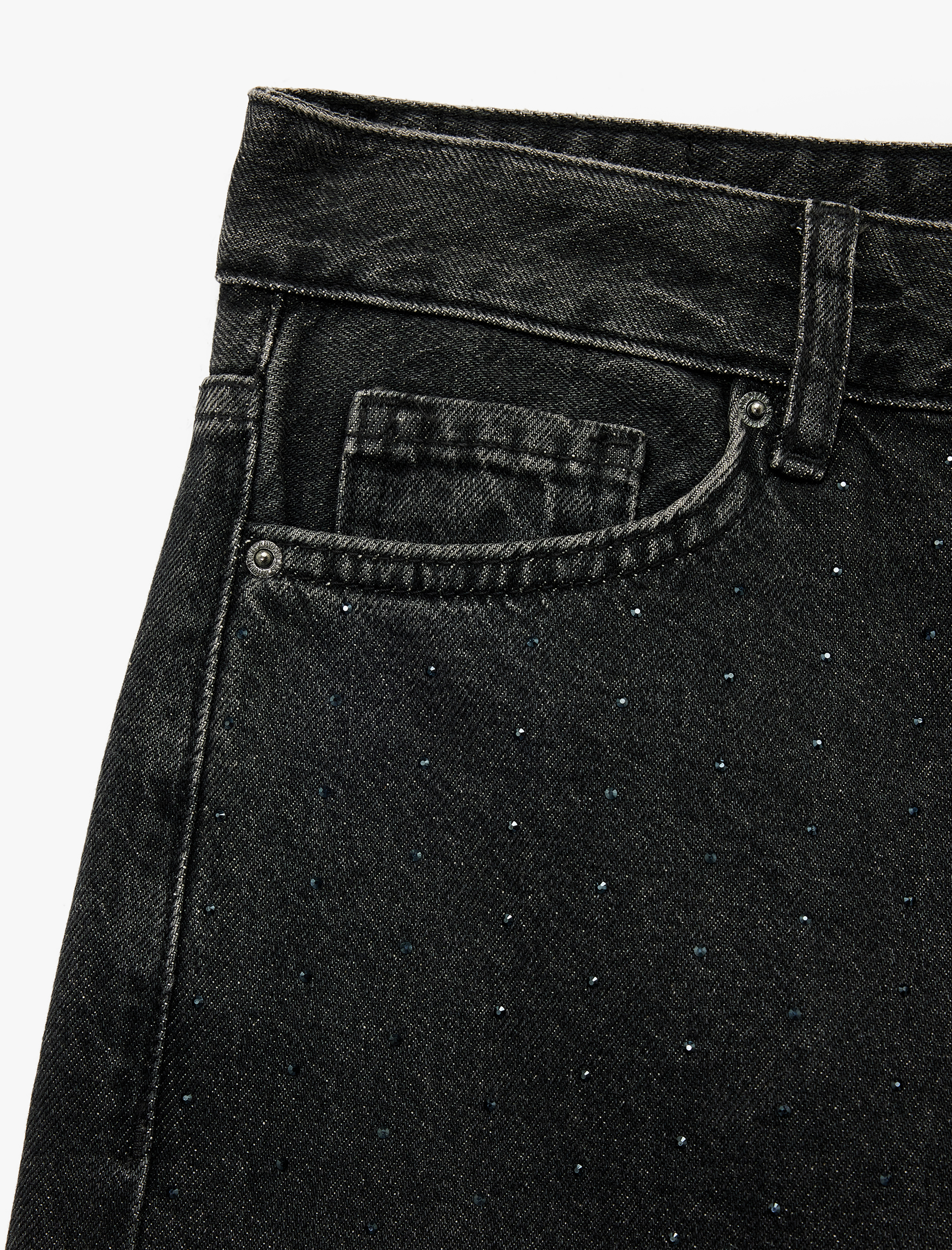   Taş Detaylı Straight Fit Düz Paça Jean Pantolon - Straight Jeans