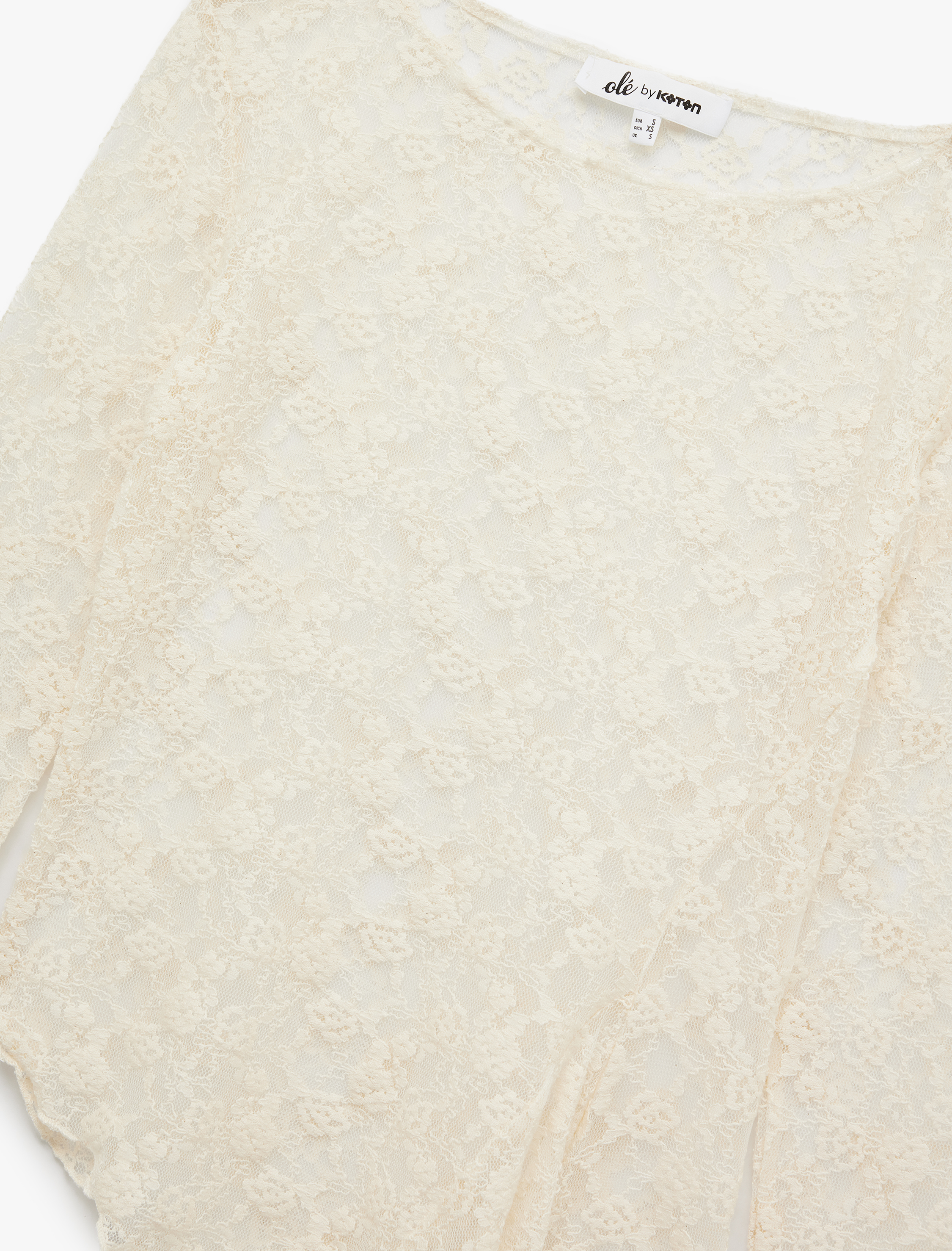   Asimetrik Bisiklet Yaka Dantel Detaylı Uzun Kollu Tişört