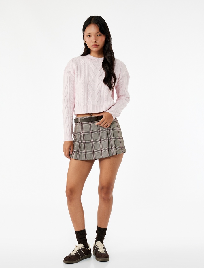  Uzun Kollu Bisiklet Yaka Saç Örgülü Triko Kazak