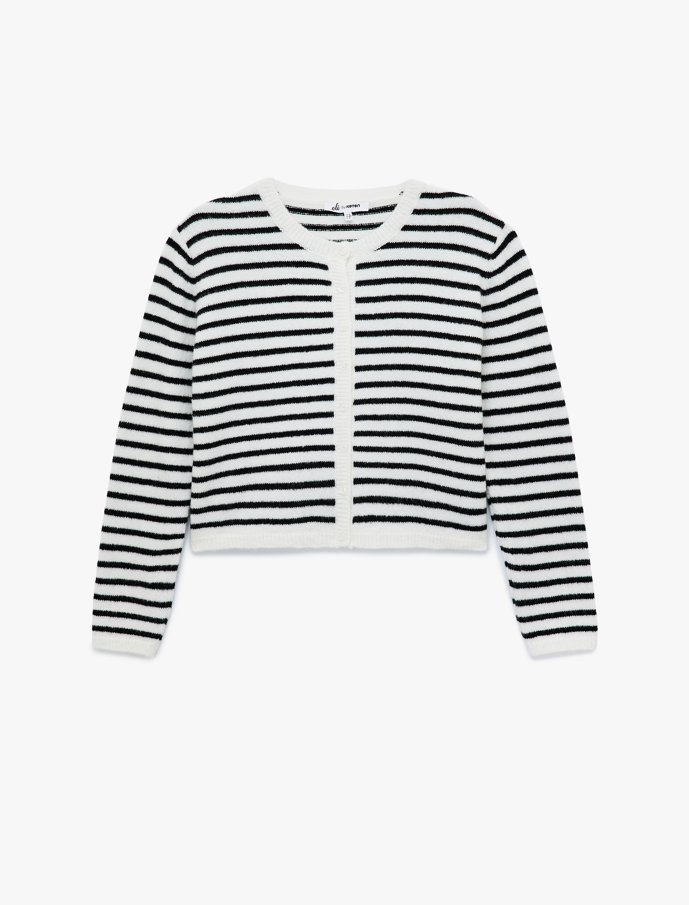   Uzun Kollu Düğmeli Bisiklet Yaka Çizgili Triko Hırka