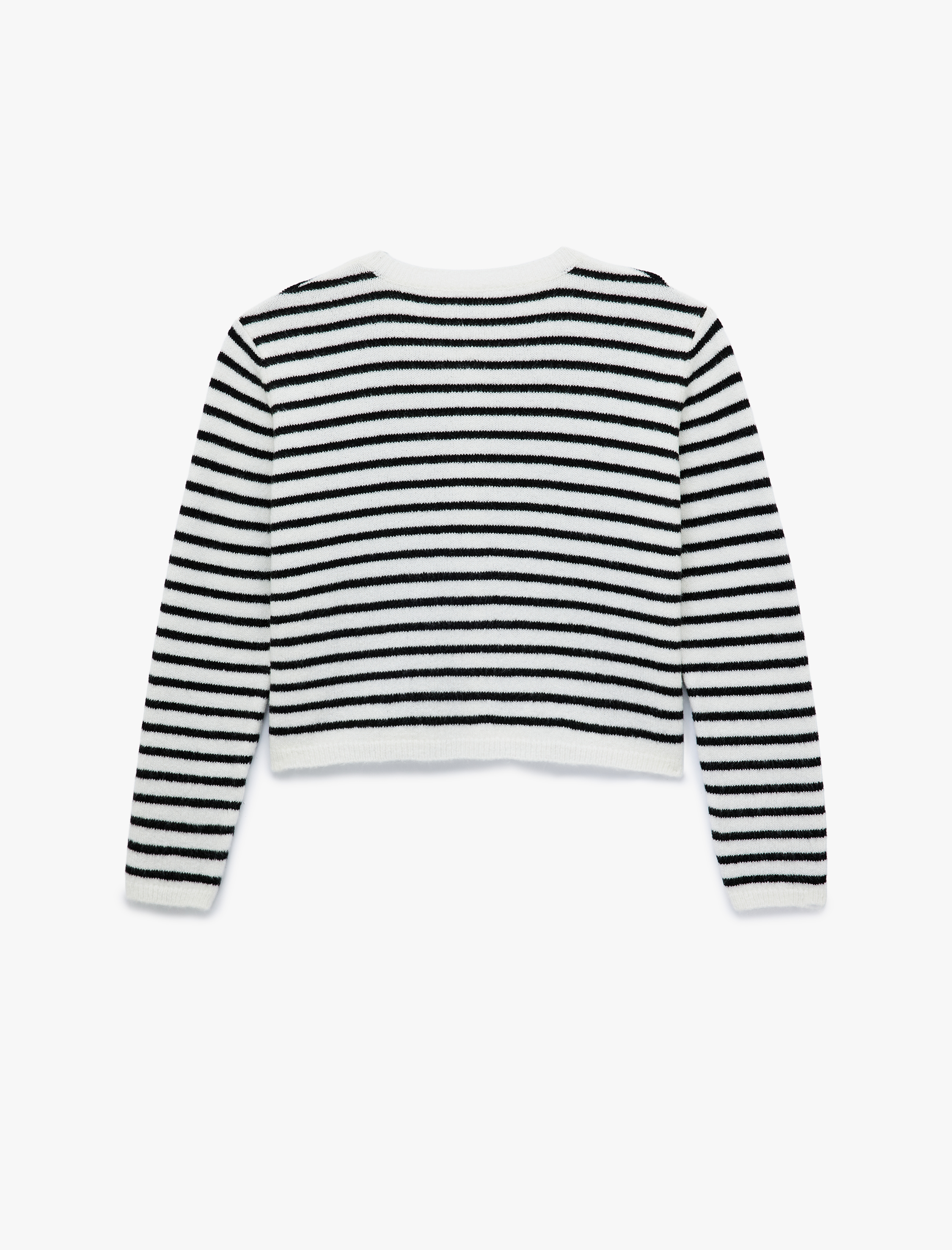   Uzun Kollu Düğmeli Bisiklet Yaka Çizgili Triko Hırka