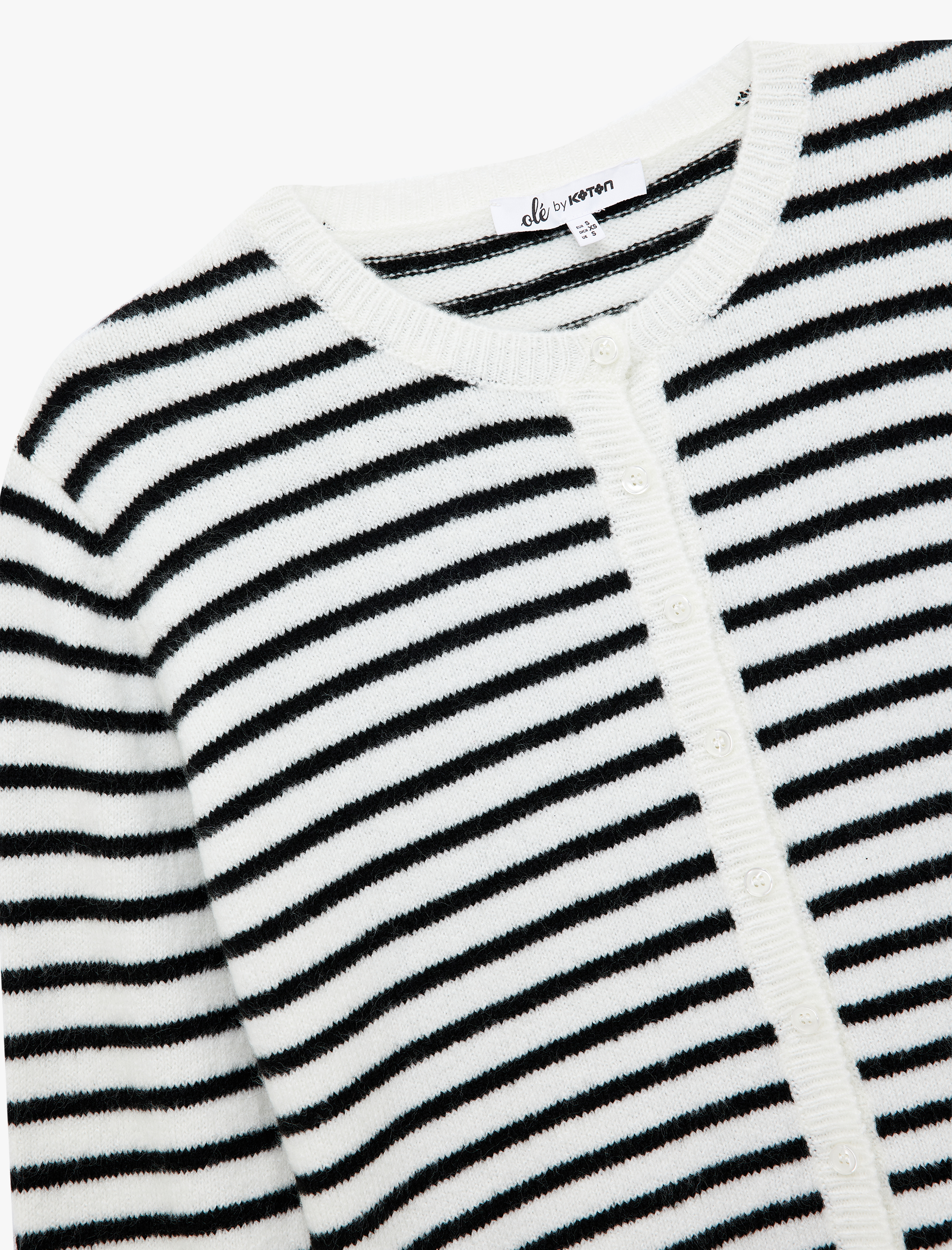   Uzun Kollu Düğmeli Bisiklet Yaka Çizgili Triko Hırka