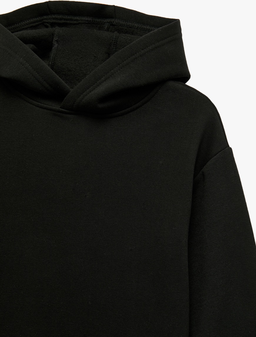  Erkek Çocuk Oversize Şardonlu Uzun Kollu Basic Kapşonlu Sweatshirt