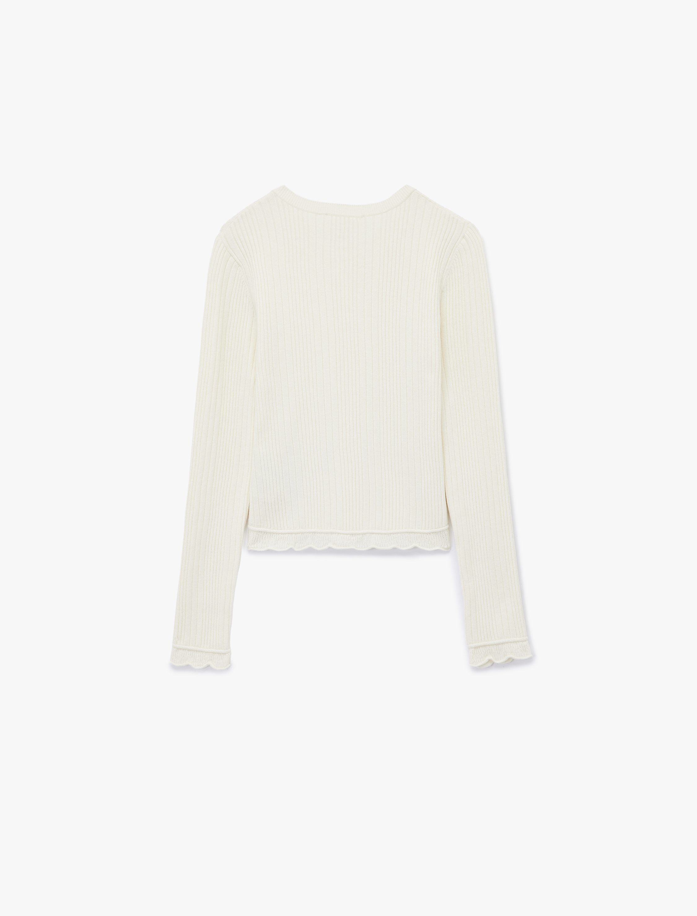   Uzun Kollu Viskon Karışımlı Dokulu Düğmeli Bisiklet Yaka Triko Hırka