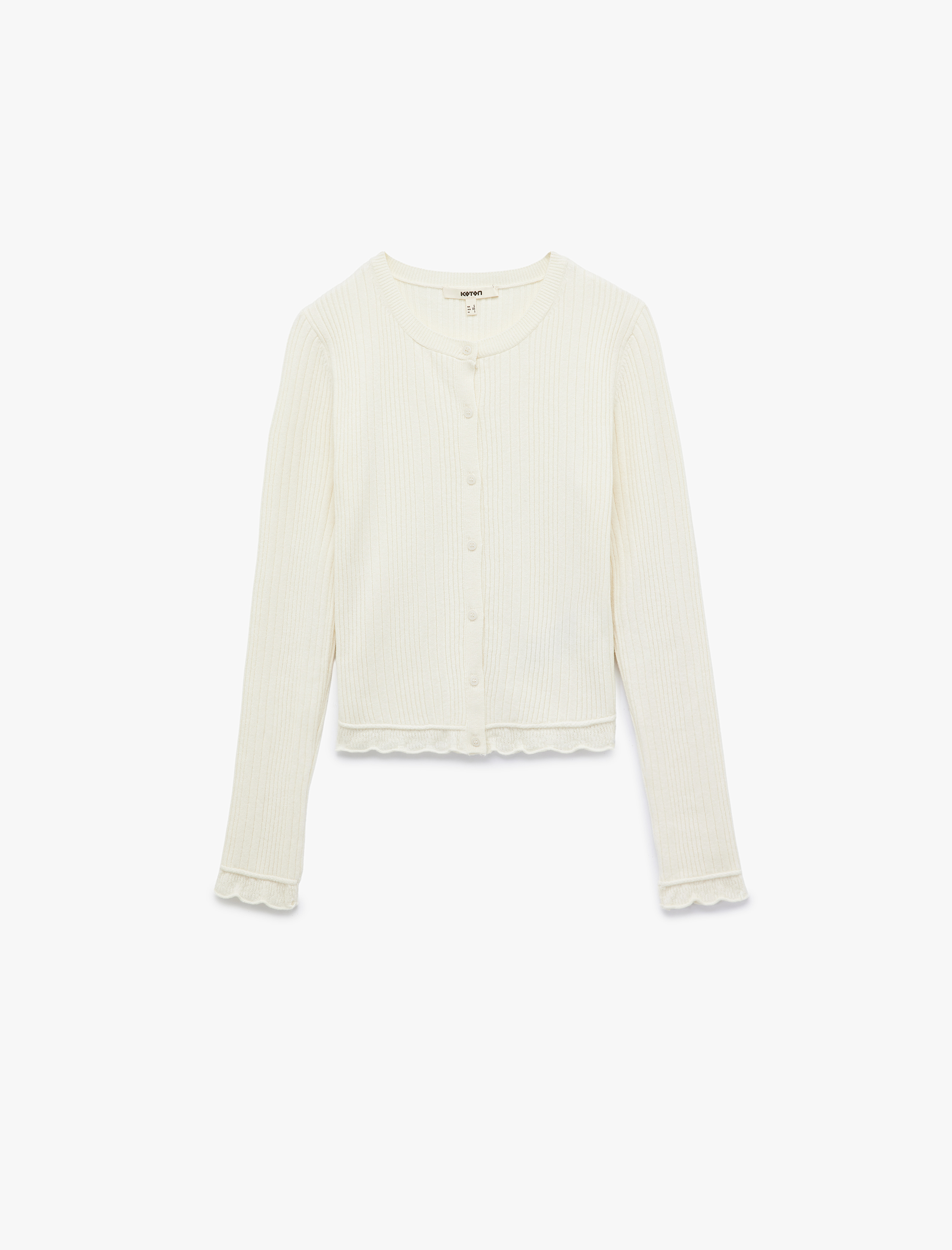   Uzun Kollu Viskon Karışımlı Dokulu Düğmeli Bisiklet Yaka Triko Hırka