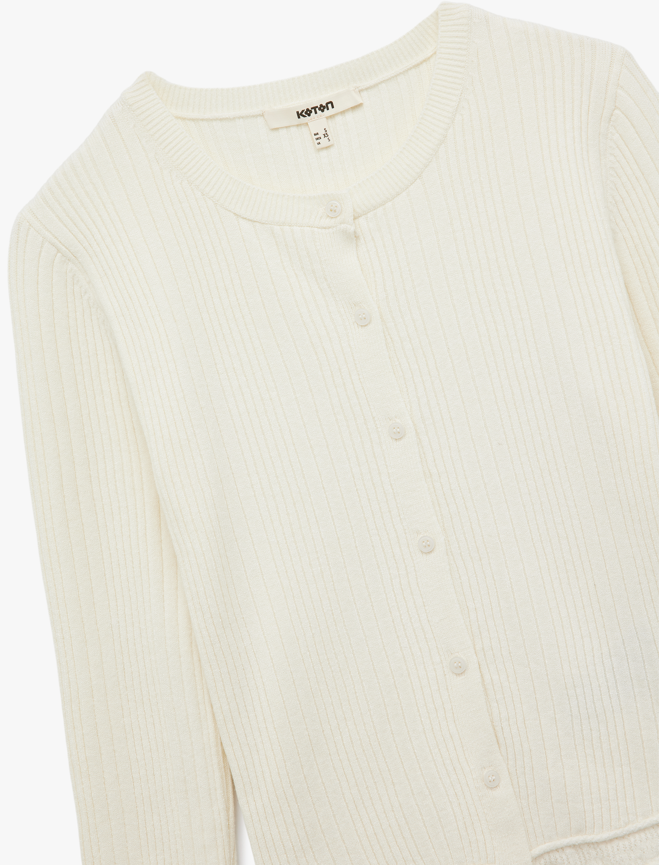   Uzun Kollu Viskon Karışımlı Dokulu Düğmeli Bisiklet Yaka Triko Hırka