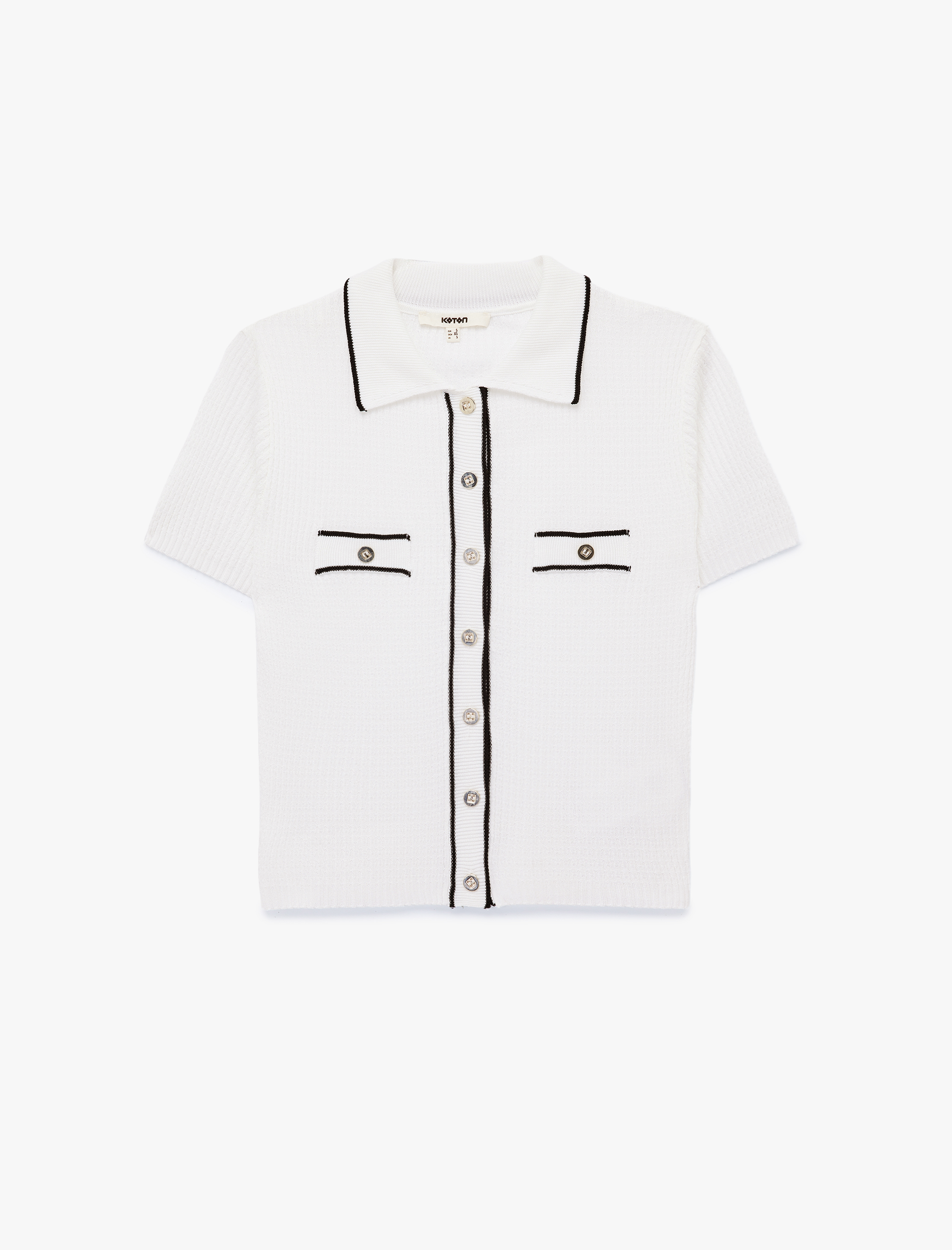   Cep Detaylı Düğmeli Polo Yaka Kısa Kollu Triko Kazak