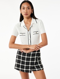 Cep Detaylı Düğmeli Polo Yaka Kısa Kollu Triko Kazak