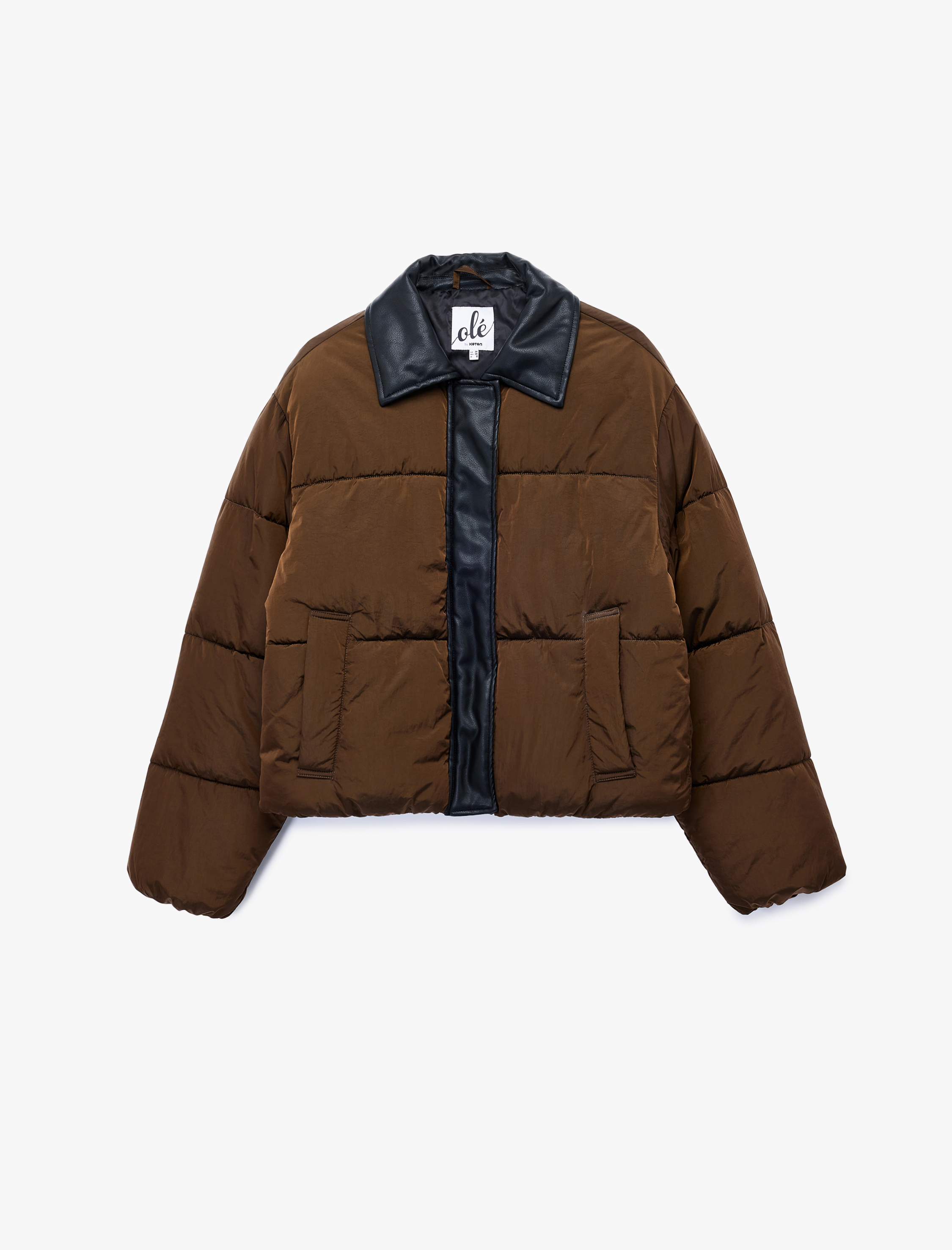   Fermuarlı Cep Detaylı Uzun Kollu Klasik Yaka Anorak Şişme Mont