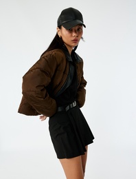 Fermuarlı Cep Detaylı Uzun Kollu Klasik Yaka Anorak Şişme Mont