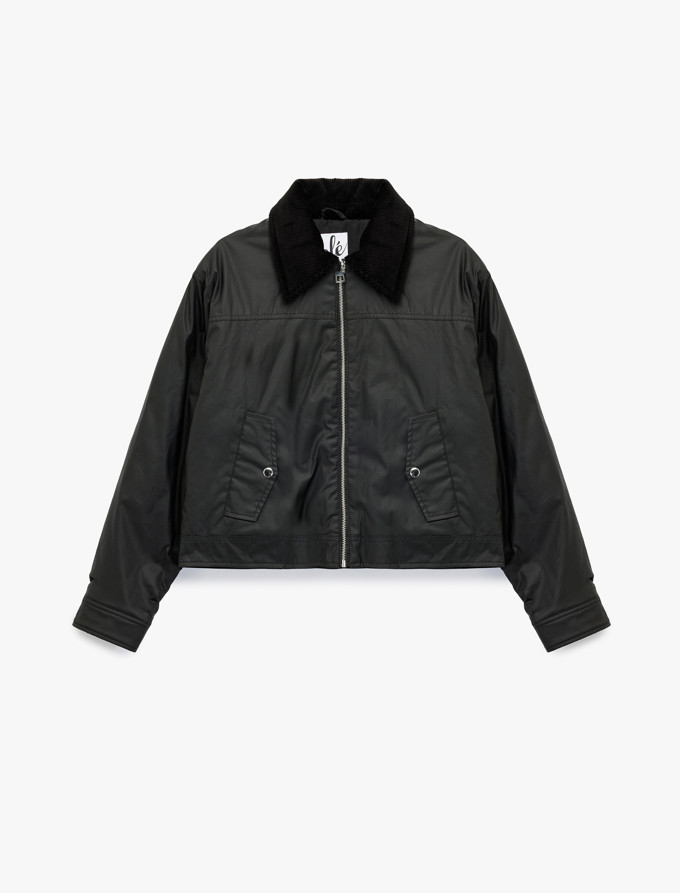   Uzun Kollu Yaka Detaylı Fermuarlı Cepli Mevsimlik Ceket