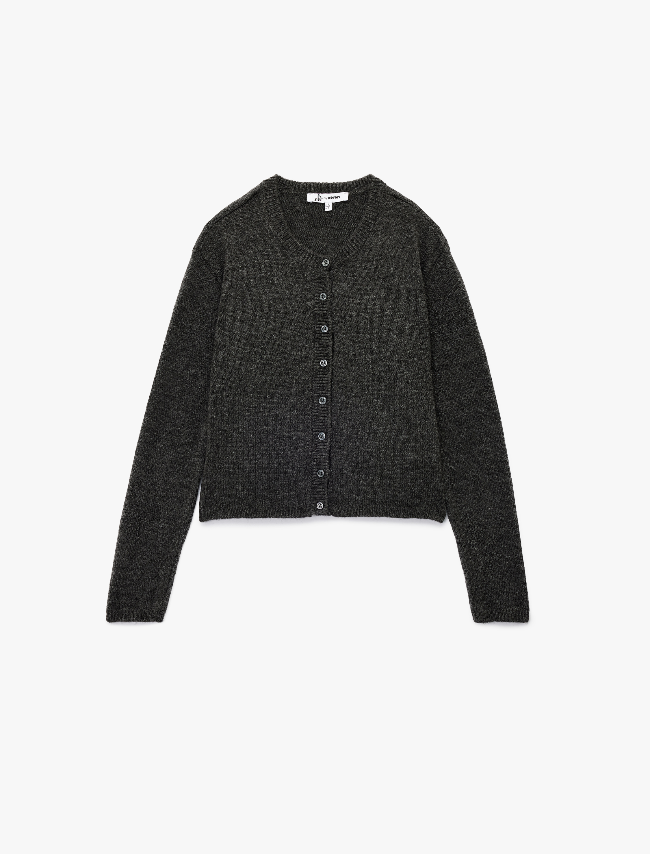   Uzun Kollu Düğmeli Bisiklet Yaka Triko Hırka