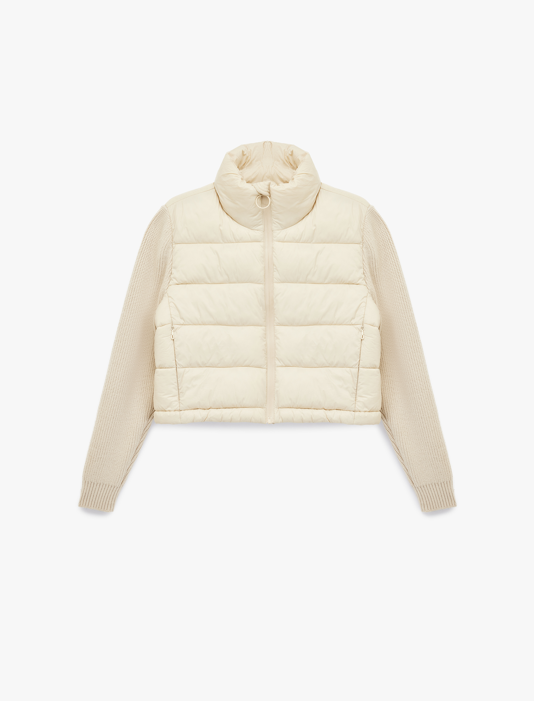   Dik Yaka Fermuarlı Uzun Kollu Cepli Slim Fit Şişme Mont