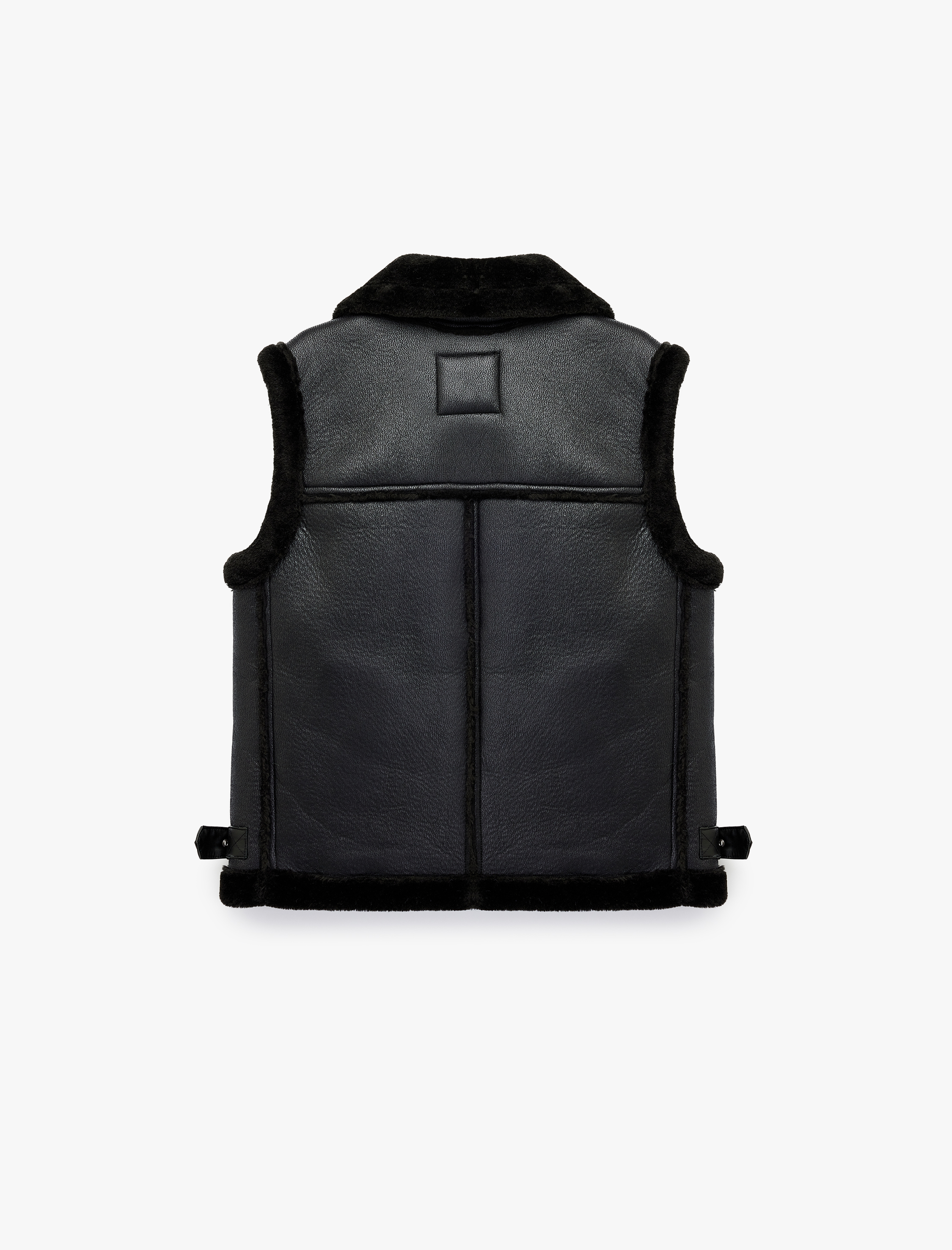   Suni Kürklü Yaka Fermuarlı Deri Görünümlü Kolsuz Biker Yelek