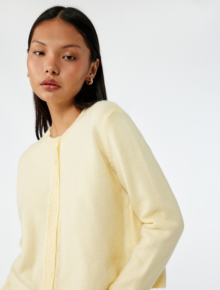  Uzun Kollu Düğmeli Bisiklet Yaka Triko Hırka