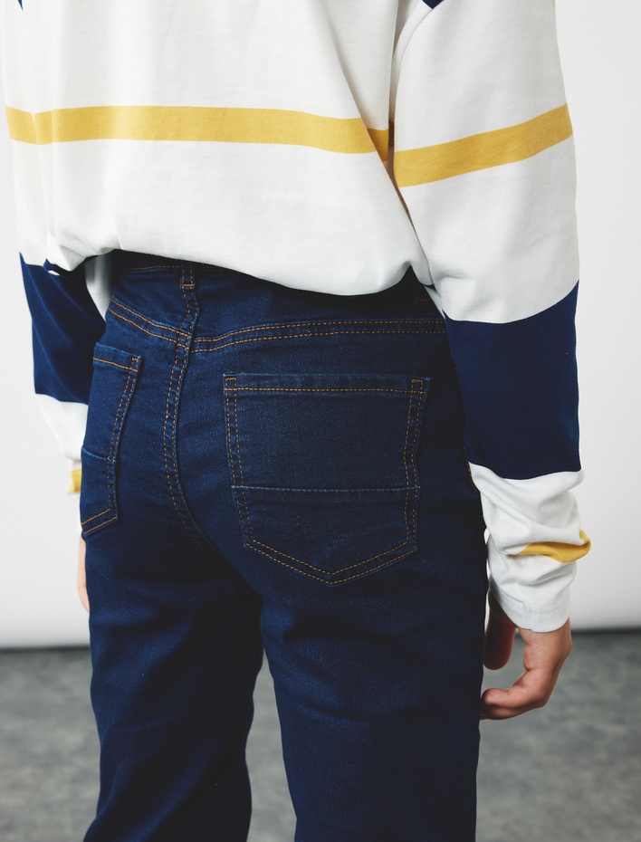 Erkek Çocuk Pamuklu Ayarlanabilir Lastikli Slim Fit Denim Pantolon