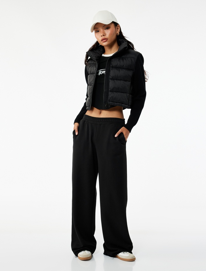  Dik Yaka Fermuarlı Uzun Kollu Cepli Slim Fit Şişme Mont