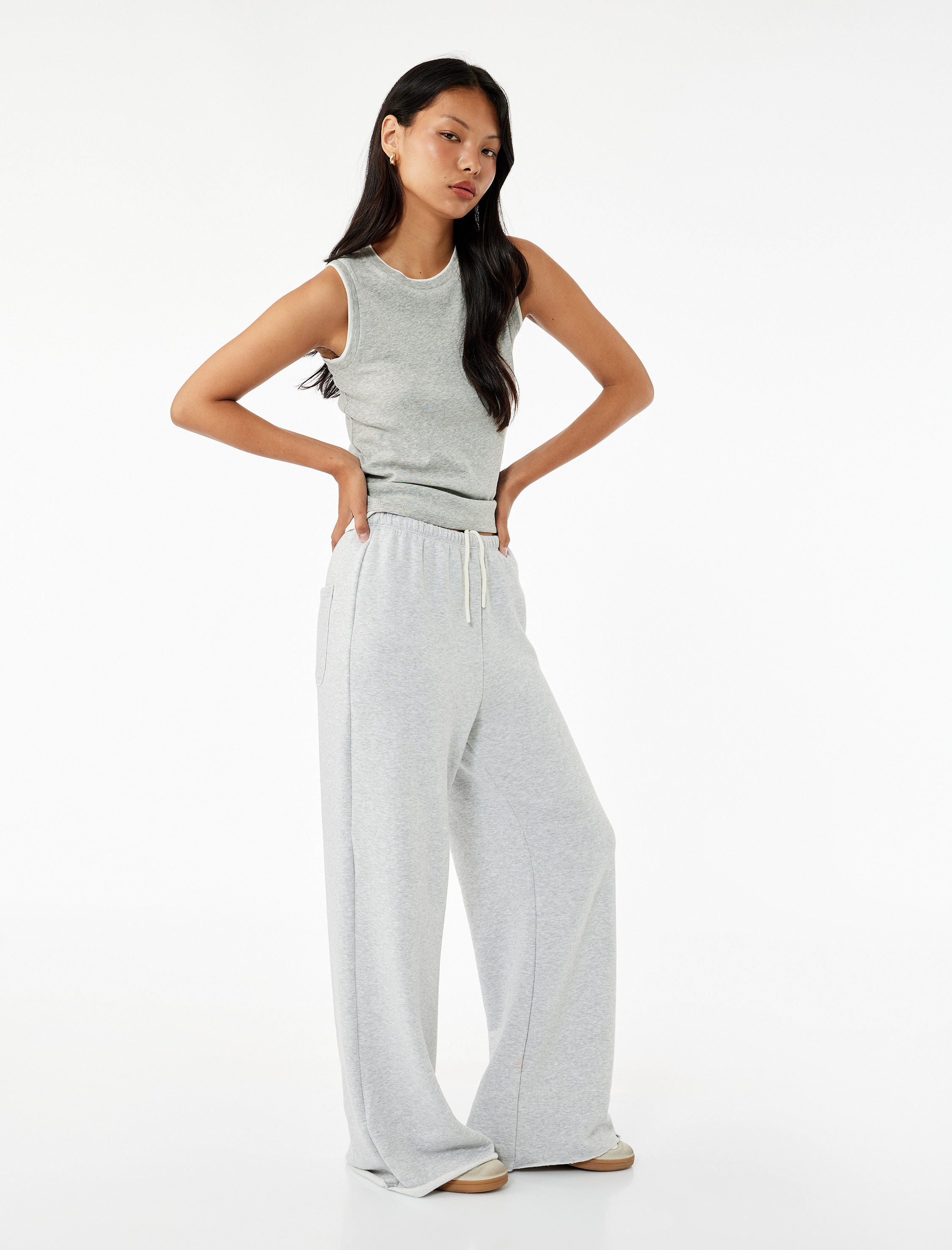   Beli Lastikli Yüksek Bel İspanyol Paça Uzun Eşofman Altı