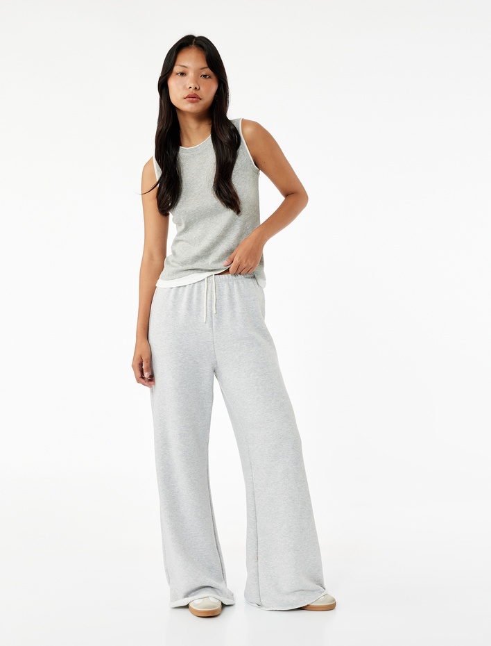  Beli Lastikli Yüksek Bel İspanyol Paça Uzun Eşofman Altı