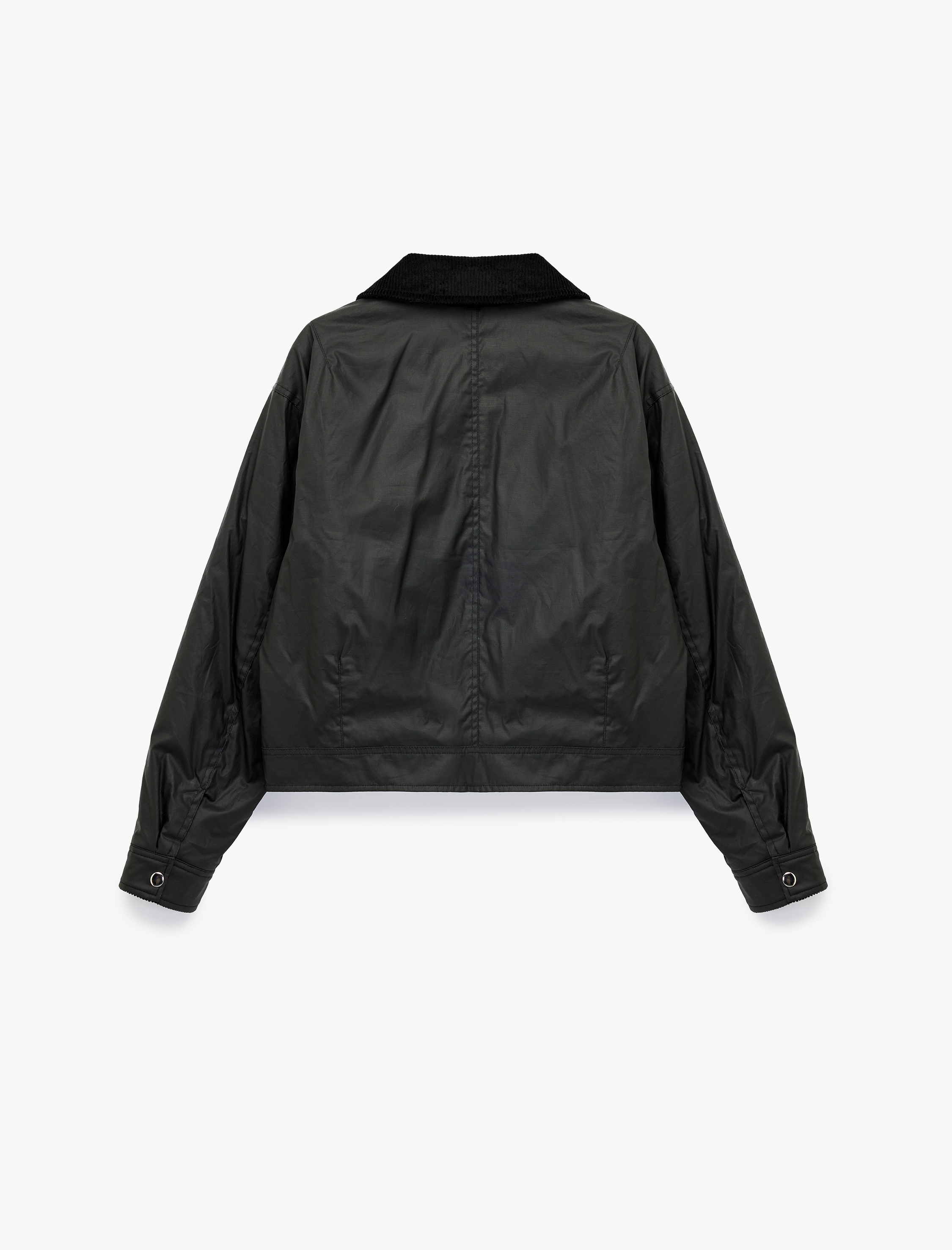   Uzun Kollu Yaka Detaylı Fermuarlı Cepli Mevsimlik Ceket