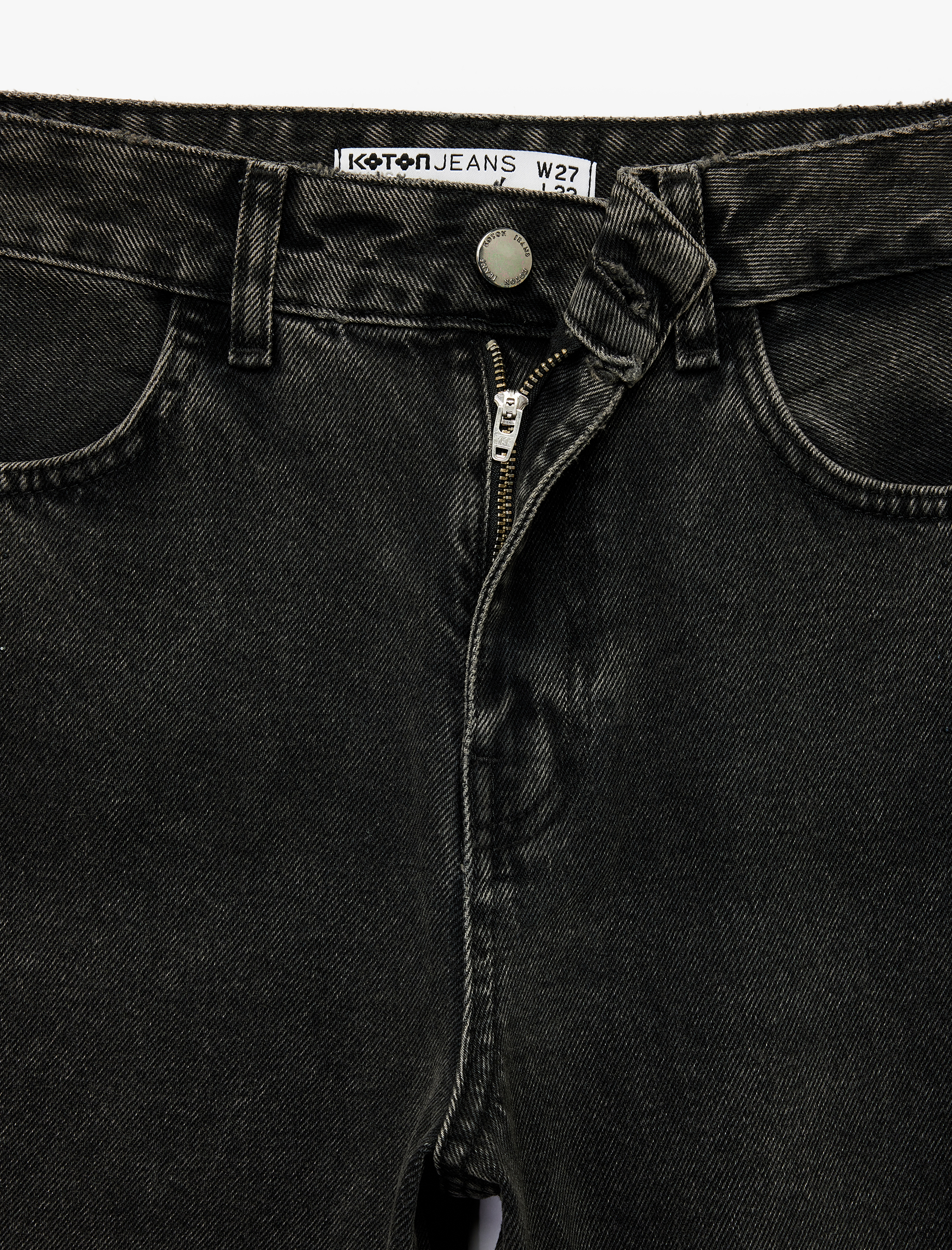   Pamuklu Düğmeli Geniş Paça Taş Detaylı Jean Pantolon -  Wide Leg Jeans