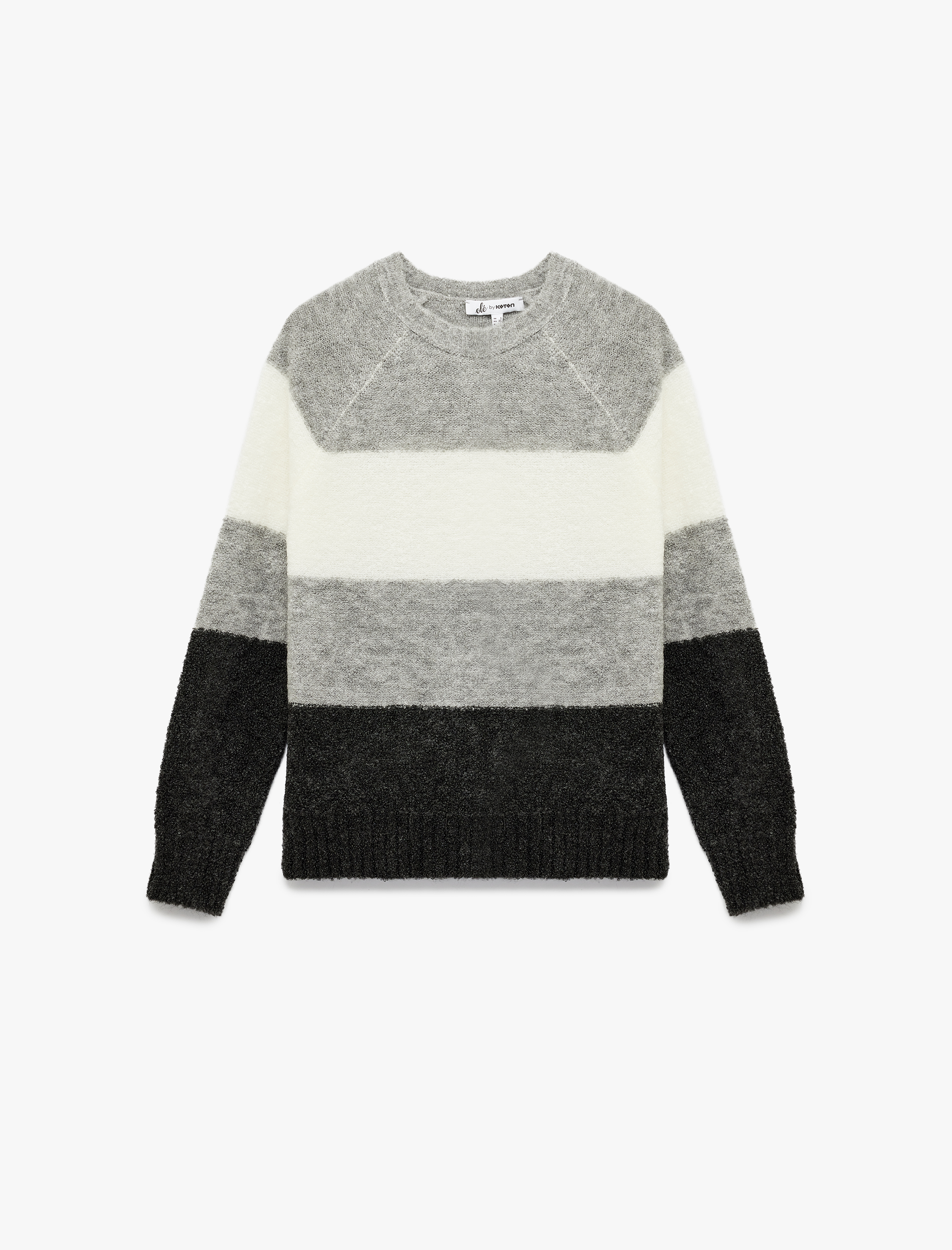   Uzun Kollu Bisiklet Yaka Renk Bloklu Triko Kazak