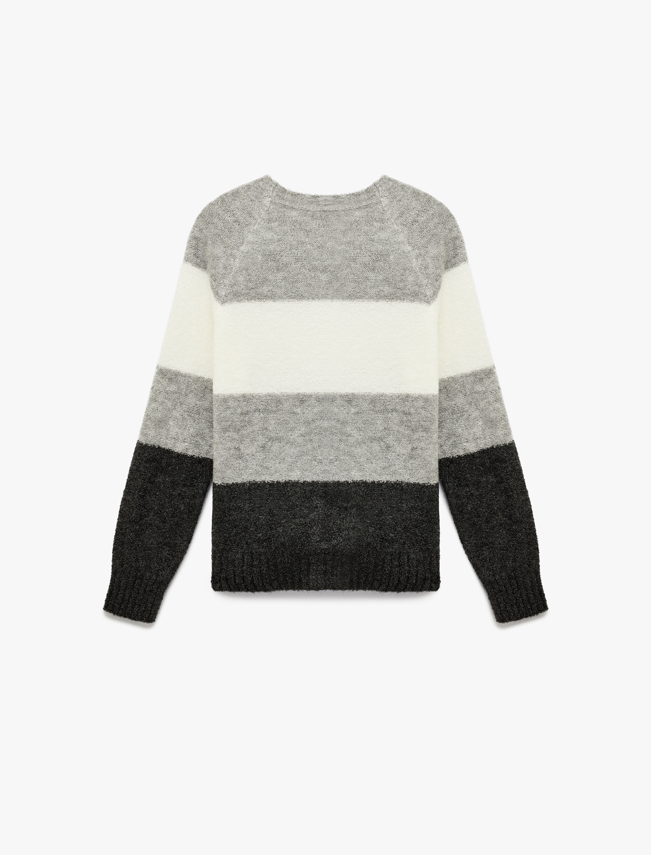   Uzun Kollu Bisiklet Yaka Renk Bloklu Triko Kazak