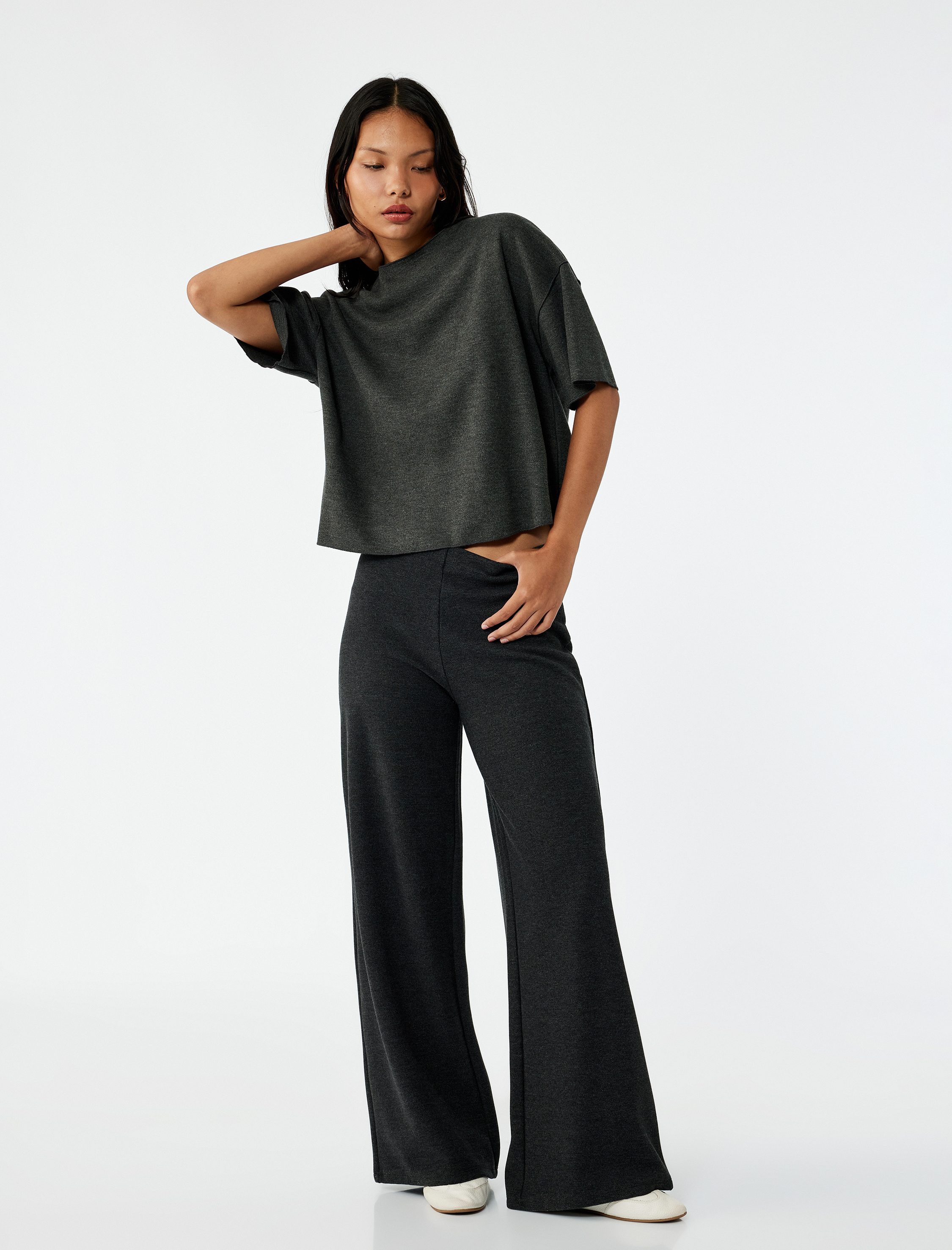   Kısa Kollu Bisiklet Yaka Basic Oversize Tişört