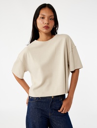 Kısa Kollu Bisiklet Yaka Basic Oversize Tişört