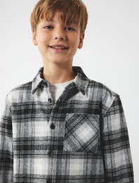 Uzun Kollu Tek Cepli Klasik Yaka Ekoseli Gömlek