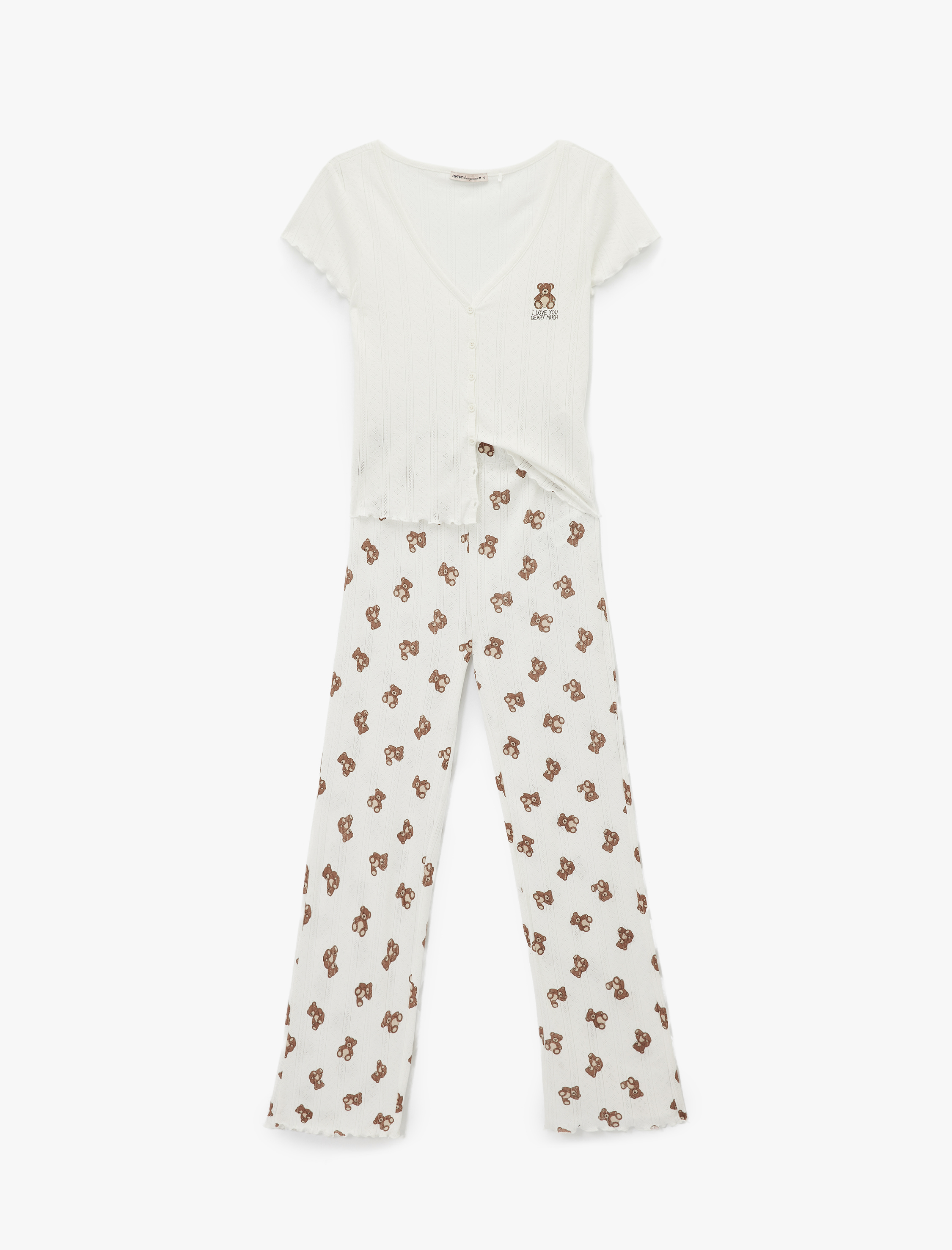   Pamuklu Kısa Kollu Düğmeli Pijama Takımı