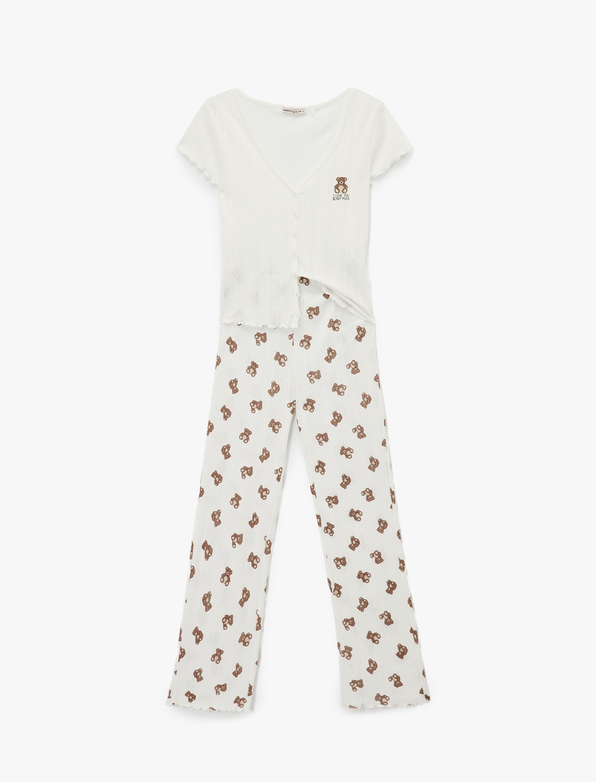   Pamuklu Kısa Kollu Düğmeli Pijama Takımı