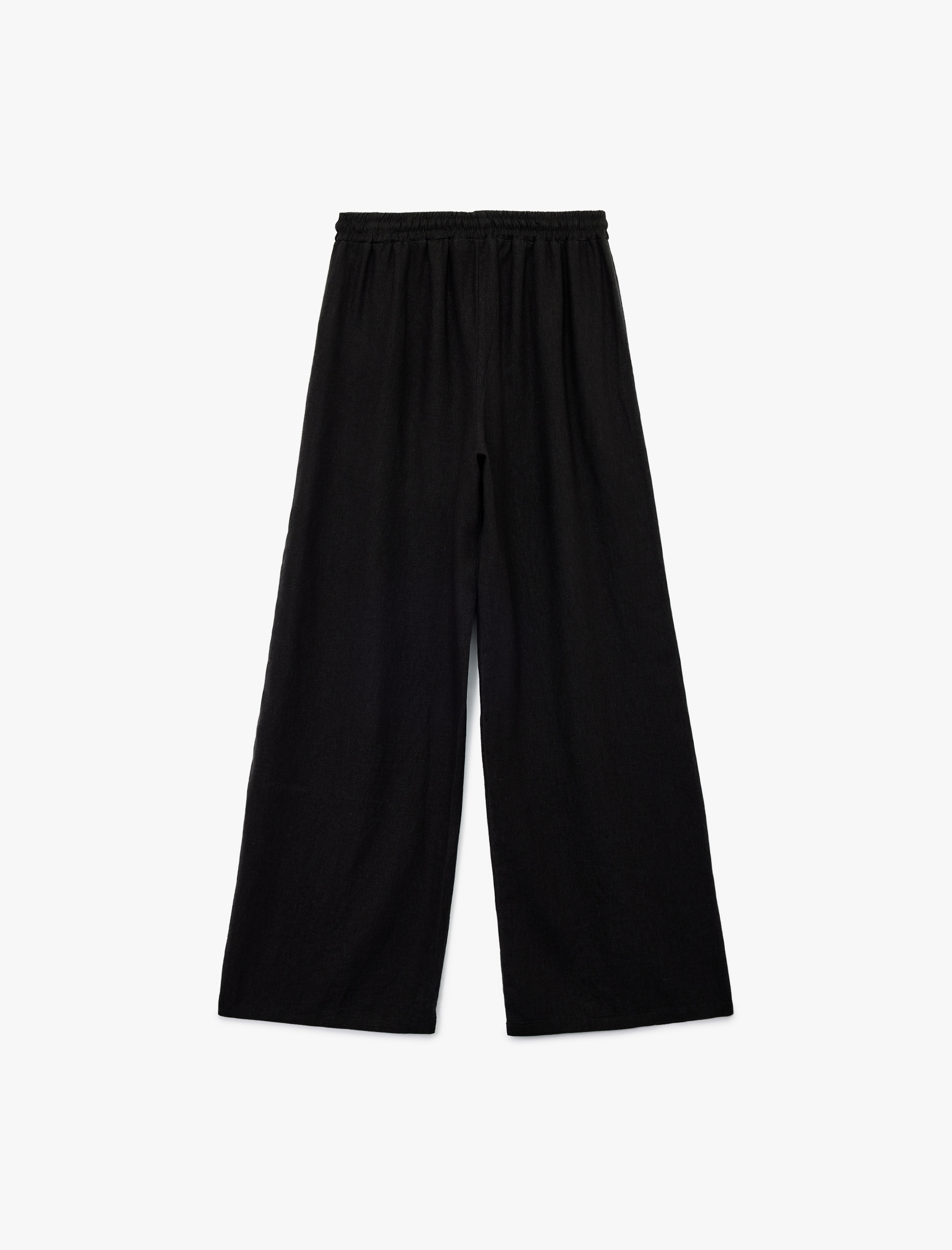   Beli Bağcıklı Rahat Kalıp Geniş Paça Keten Karışımlı Pantolon