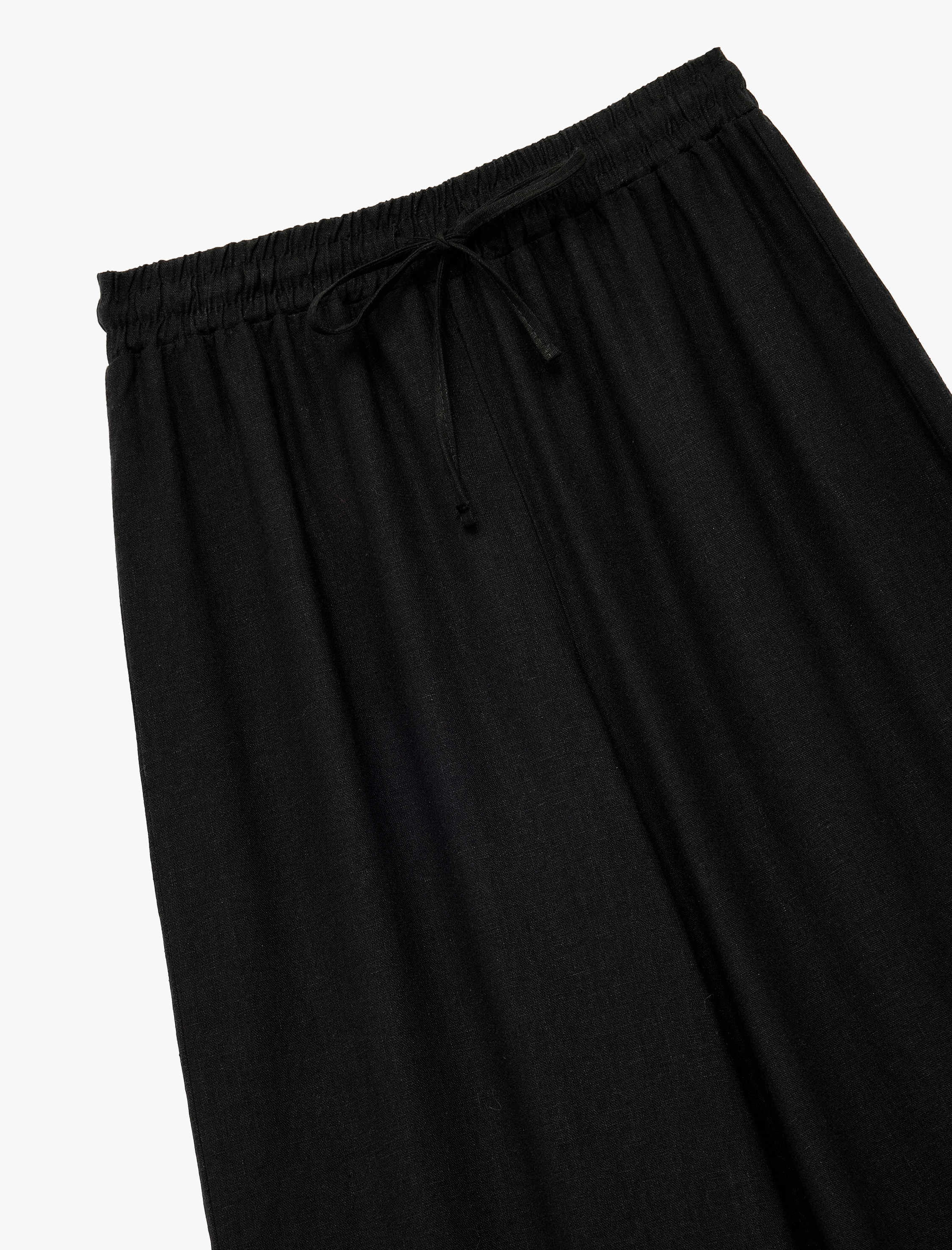   Beli Bağcıklı Rahat Kalıp Geniş Paça Keten Karışımlı Pantolon