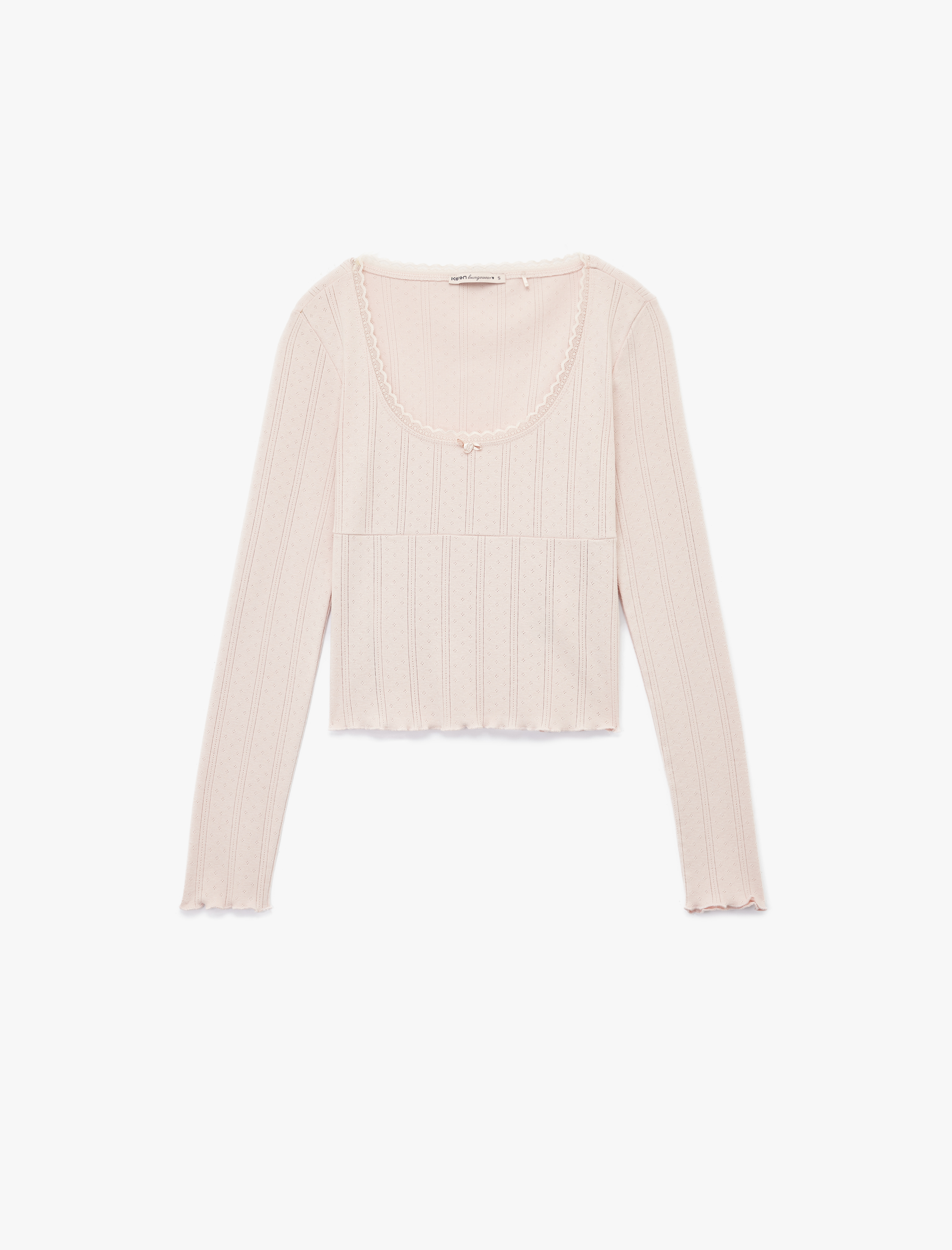   Pamuklu Uzun Kollu U Yaka Crop Pijama Üstü